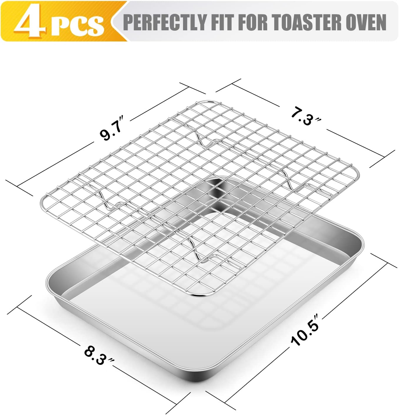 Metal Toaster Oven Tray with Rack Set, E-Far 10.5&rdquo;X8.3&rdquo; Baking Sheet Broiling Pan with Stainless Steel Wire Grate Rack for Cooking Baking Bacon Steak Cooling Cookie - Dishwasher Safe image number 2