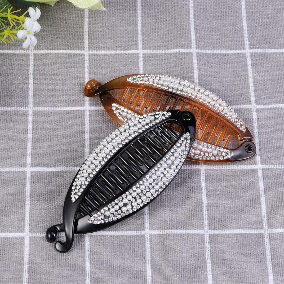 Norhogo Fish Shape Plastic Hair Clamps,Banana Hair Clips with Crystal Banana Clip Fish Shape Rhinestone for Women,Set of 2 image number 3