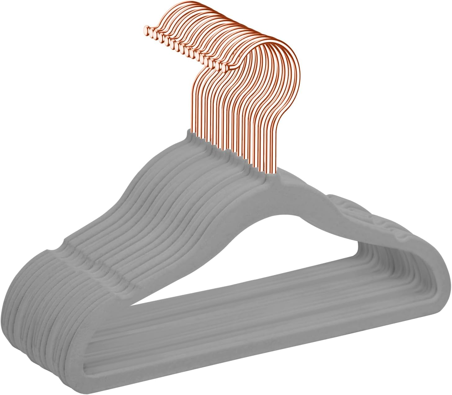 MIZGI Premium Kids Velvet Hangers (Pack of 50) with Copper/Rose Gold Hooks,Space Saving Ultra Thin,Non Slip Baby Hangers for Children'S Skirt Dress Pants,Clothes Hangers by (Blue)