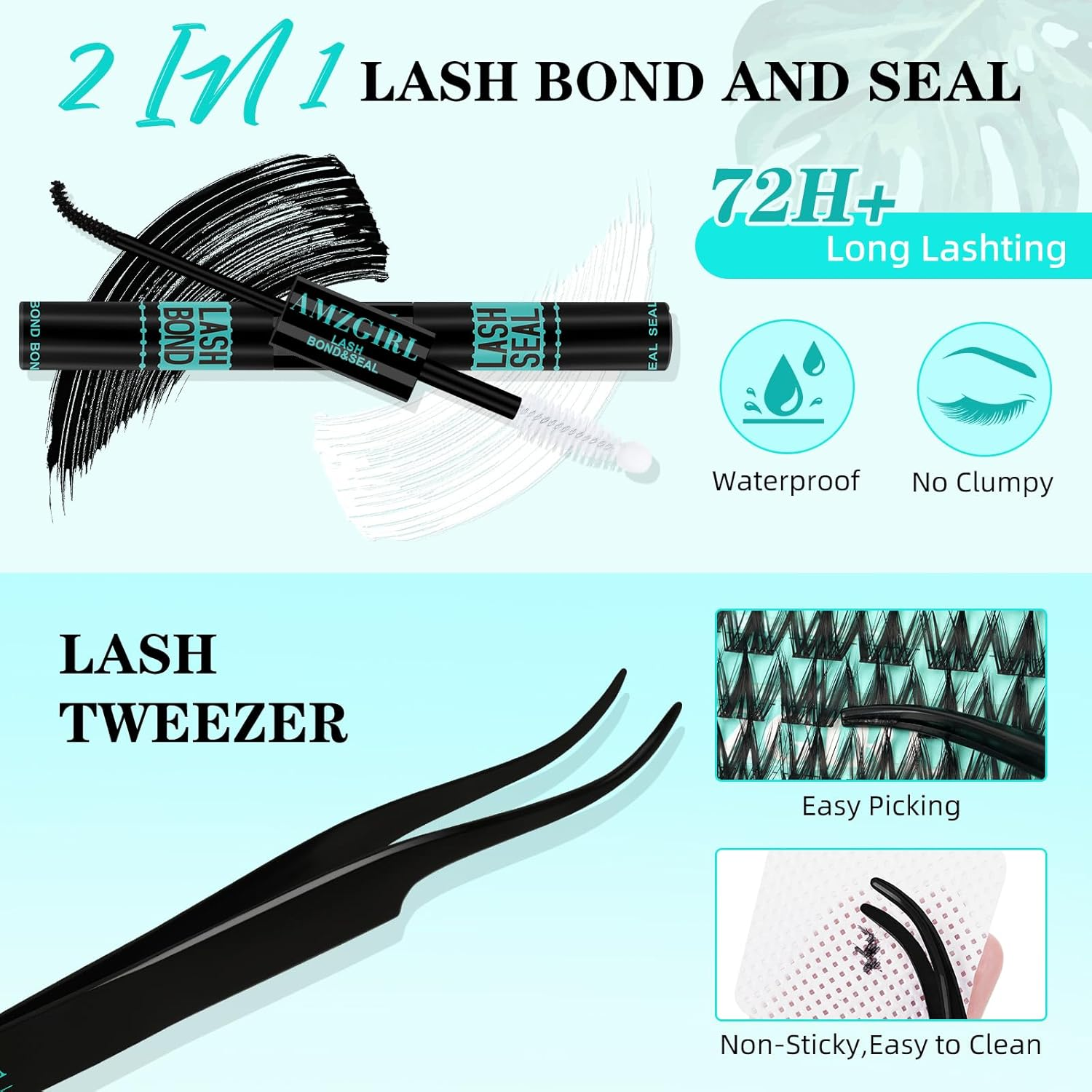 Lash Clusters Kit 140Pcs Lash Extension Kit Manga Cluster Lashes Natural Look with Bond and Seal Waterproof,Tweezer with Wet Look Ultra-Thin Band Lashes(Puppy,C-10-18Mm) - Kitten Black image number 2