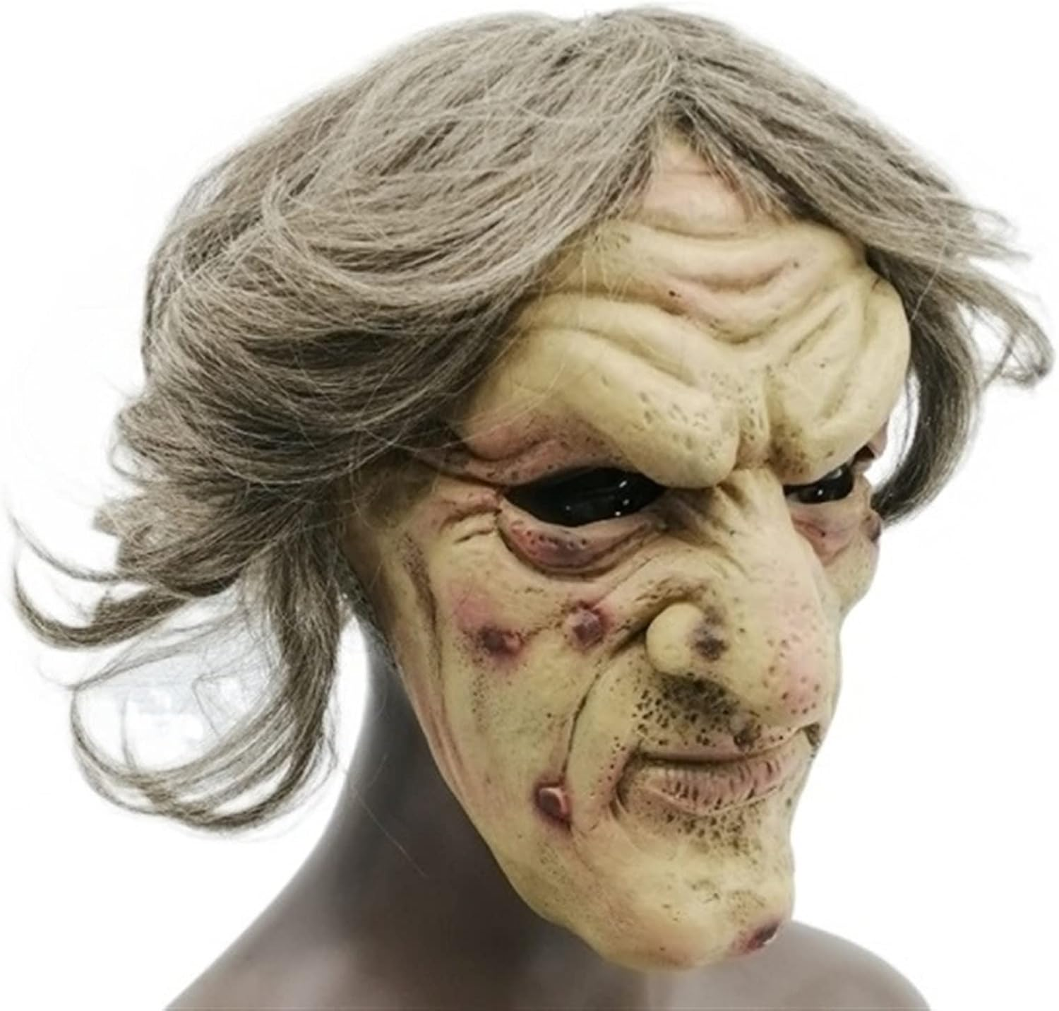 Witch Mask, Horror Witch Mask with Hair Halloween Old Women Scary Latex Witch Mask Cosplay Costume Party Prop (Color : A, Size : One Size)