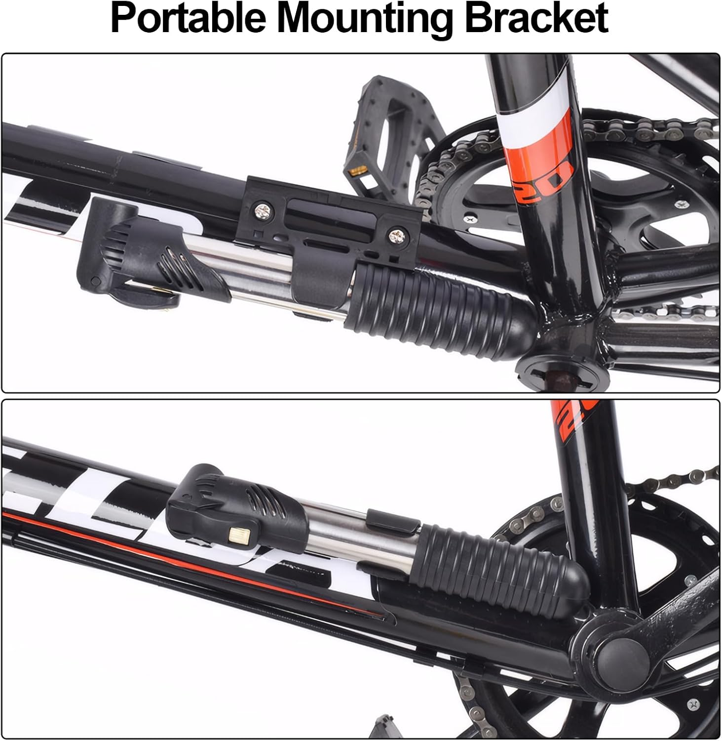 Mini Bicycle Pump, Mountain Bike Pump with Bicycle Frame Mount, Ball/Schrader/Presta Valve for Tyre Football Basketball Balloon, 120 PSI / 8 BAR Max Pressure Portable Lightweight image number 4