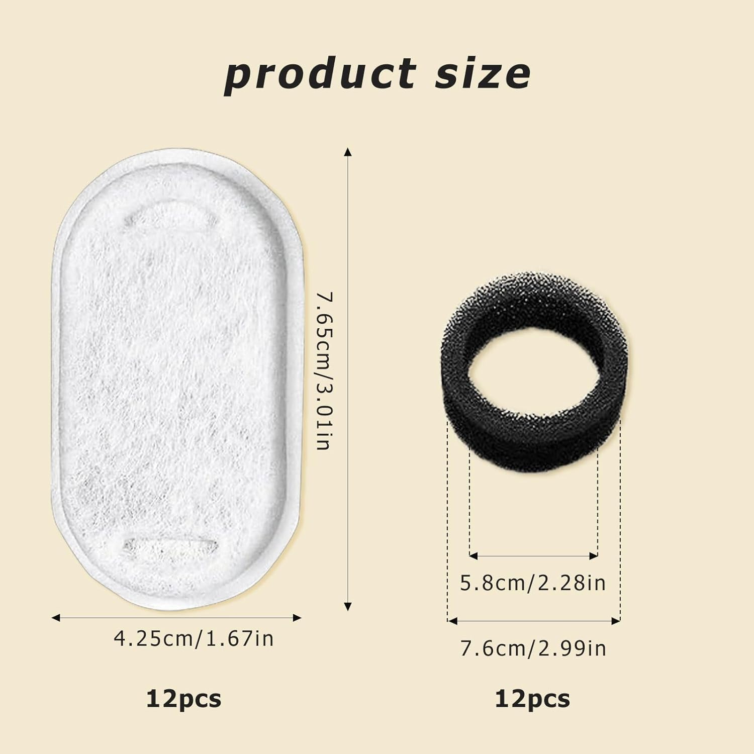 24 Pcs Cat Water Fountain Filters Set, 12 Pcs Carbon Filters and 12 Pcs Foam Filter, Cat Fountain Filters, Pet Water Fountain Filters for 3.2L/2L Cat Water Fountain and Pet Water Fountain image number 2