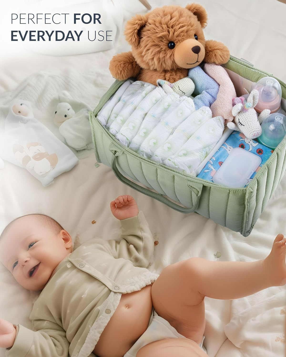 Baby Diaper Caddy Organizer, Nursery Diaper Storage Basket, Newborn Essentials, Baby Shower Gifts and Registry Must-Haves for Boy or Girl, Car Diaper Caddy image number 6