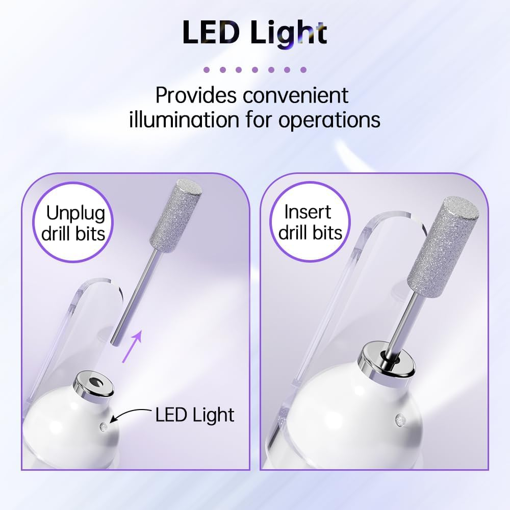 Professional Electric Nail Drill Machine Kit, 3 Speed Portable File with 6 Bits for Acrylic Gel Dip Powder Nails, Home and Salon Use image number 2