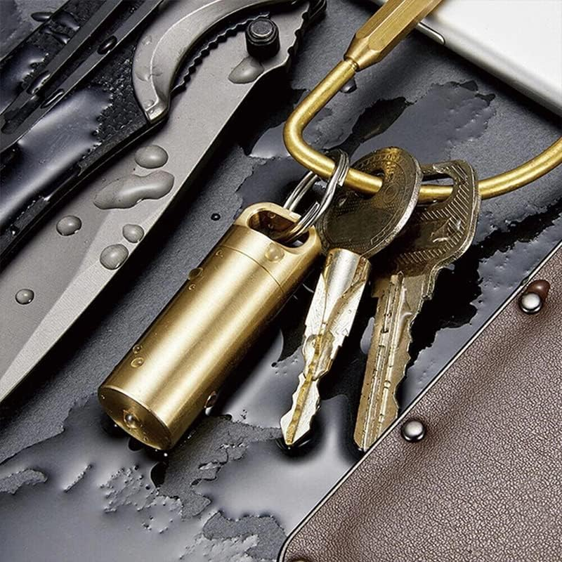 AIMALL Waterproof Brass Pill Box Case, Durable Medicine Capsule Holder with Keyring, Portable Container for Outdoor Survival, Hiking, and Daily Use