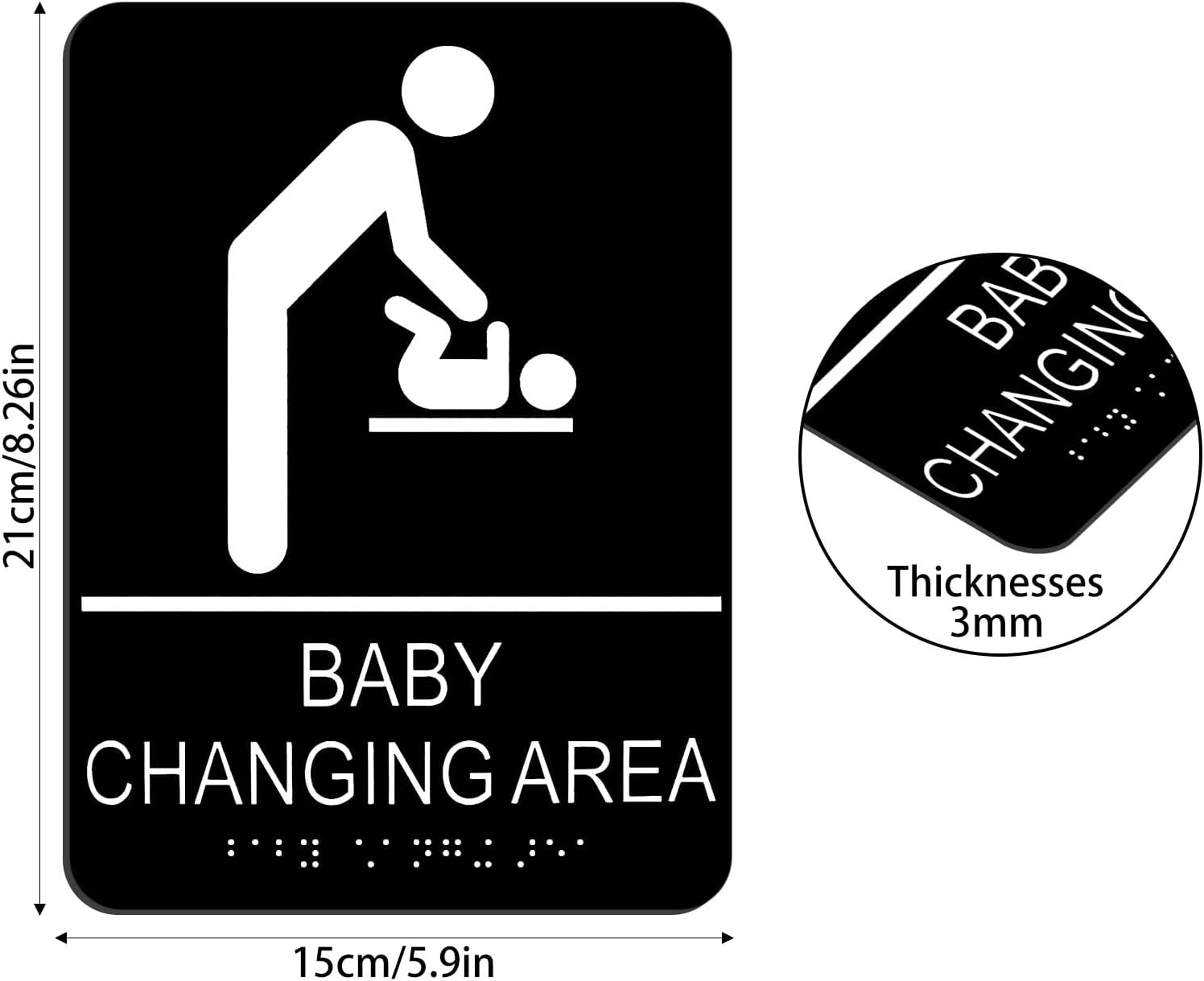 Baby Changing Area Sign for Business, ADA Compliant Braille Restroom Sign, 8.27 X 5.9 Inch Diaper Changing Station Sign with Adhesive Back, Black Acrylic Baby Changing Station Sign image number 2