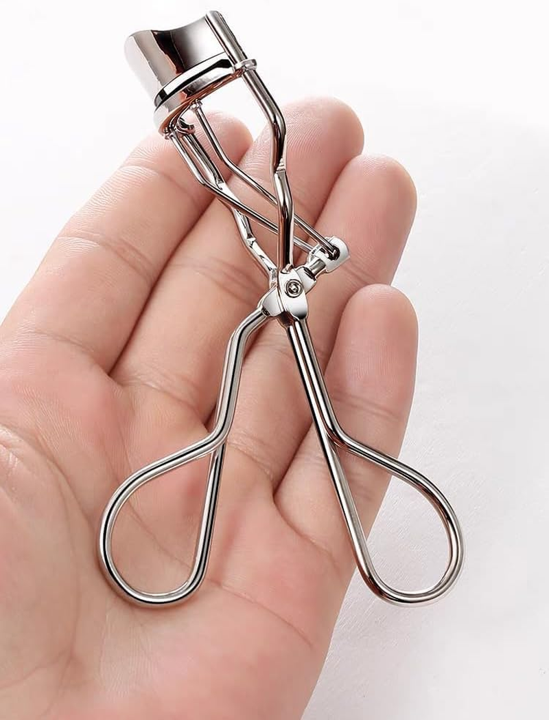 2Pcs Stainless Steel Eyelash Curler Silver, Curl and Lasting Definition with Silicone Pressure Pad, Wide Angle Localized Newbie Convenient Eyelash Curler + 10 Crystal Eyelash Brush（Random Color） image number 4