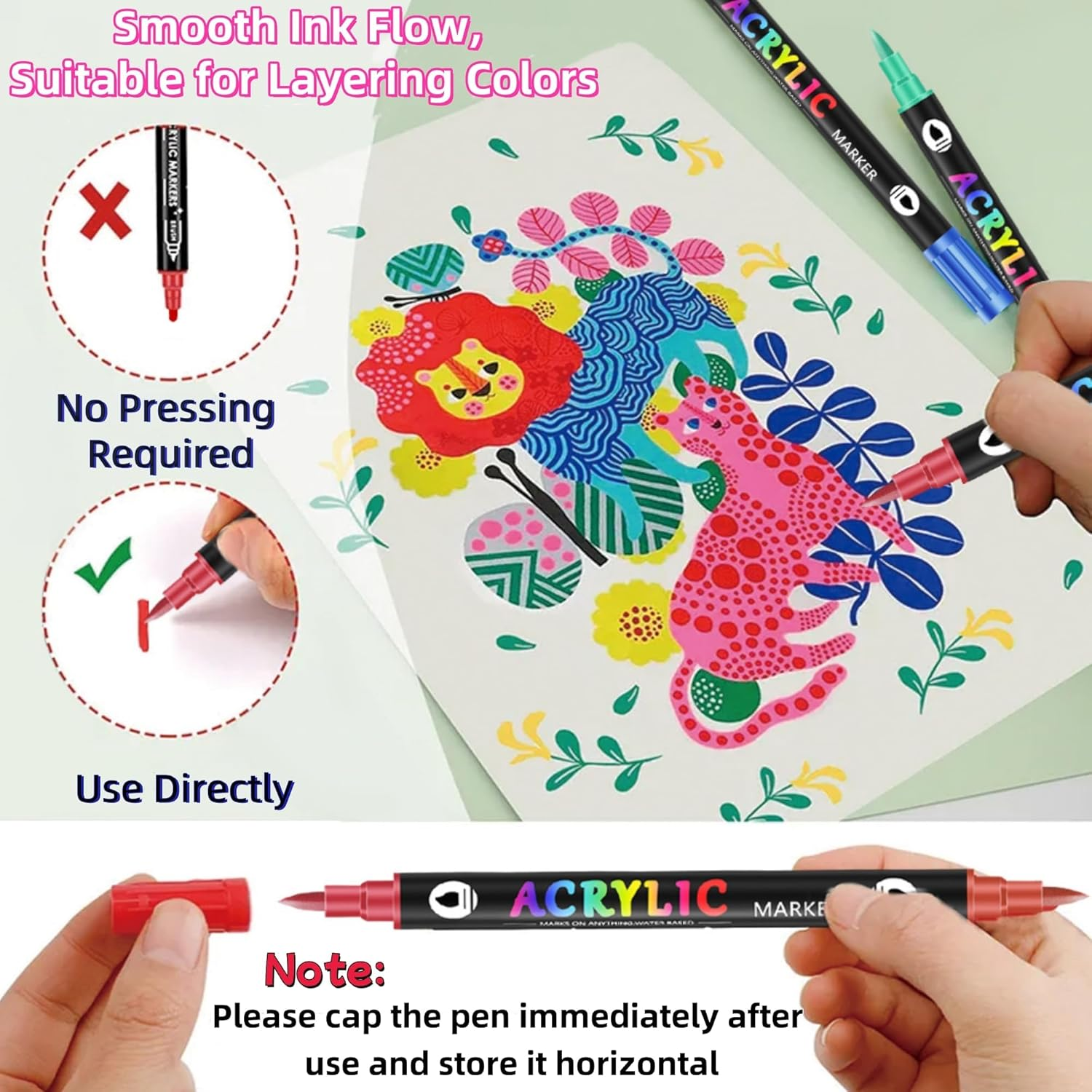 48 Color Acrylic Marker Pen for Painting, Ceramics, Wood, Plastic, Calligraphy, Scrapbook, Brush Engraving, Business Card Printing, DIY Crafts, Double Pointed Dual Color Rock Art Marker Pen. 24Pack image number 5