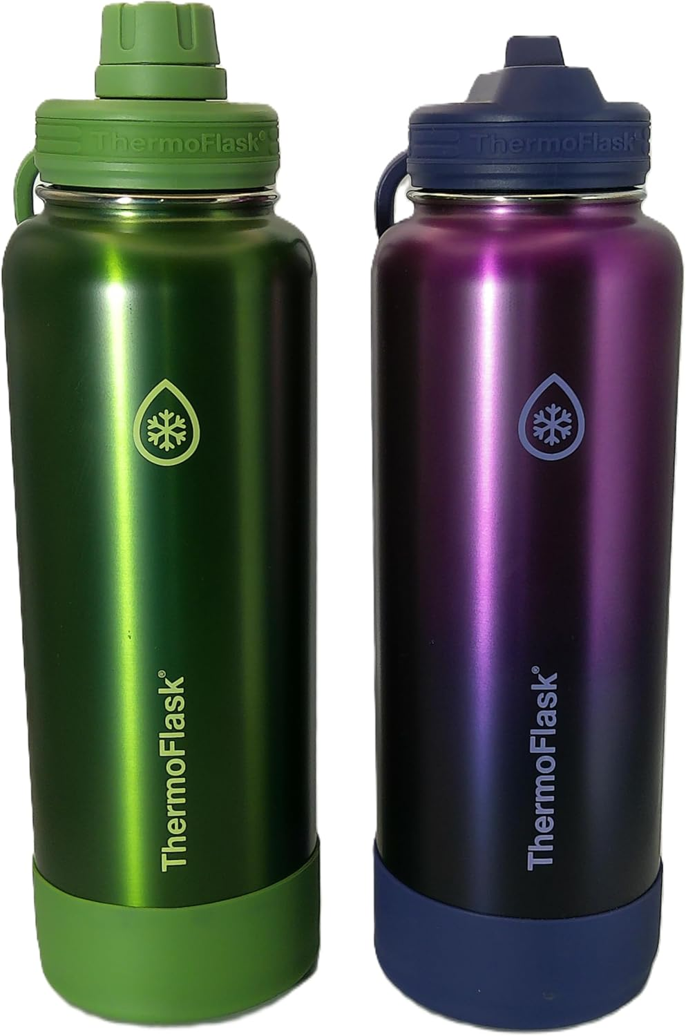 Thermoflask Stainless Steel Water Bottle, 40 Oz, 2-Pack (Silver/Blue Brushed)