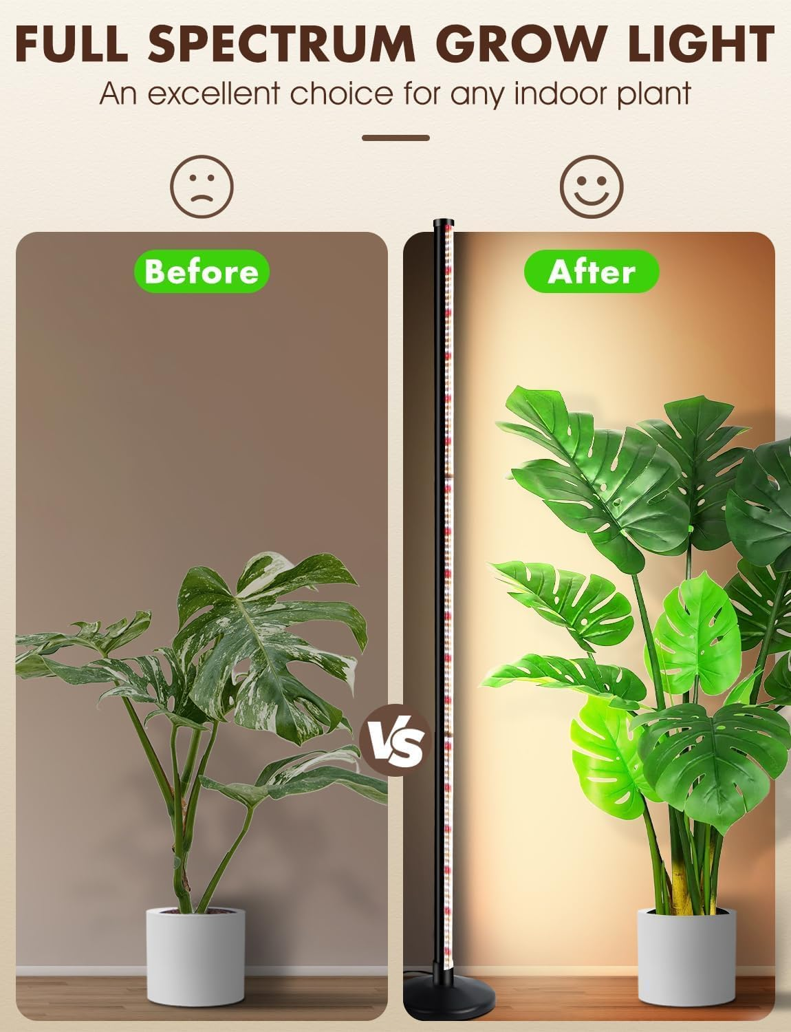 145Cm Grow Lights for Indoor Plants: 36W 280 Leds Full Spectrum Plant Lights for Seed Starting with Timer and 10 Level Dimmable Standing Plant Growing Lamp for Greenhouse with Hanging Accessory image number 6