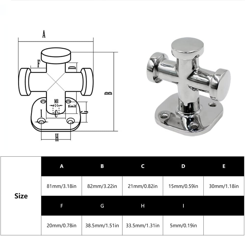 Single Cross Bollard Marine Mooring Bollard Heavy Duty Rope Cleat 316 Stainless Steel Rustproof Mooring Bit Cleat Deck Hardware for Boats Yachts Auto 81 * 82Mm image number 3
