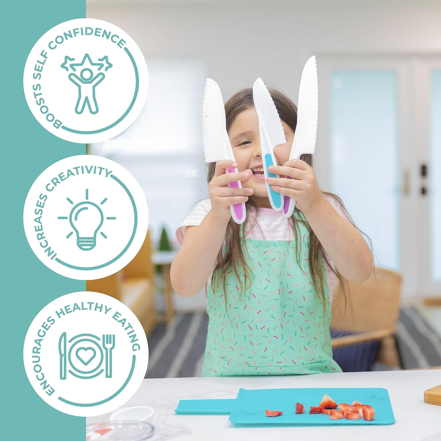 Tovla & Co. Knives for Kids 3-Piece Nylon Kitchen Baking Knife Set: Children'S Cooking Knives in 3 Sizes & Colours/Firm Grip, Serrated Edges, Bpa-Free Kids' Knives (Colours Vary for Each Size Knife) - Multi-Baking Set image number 4