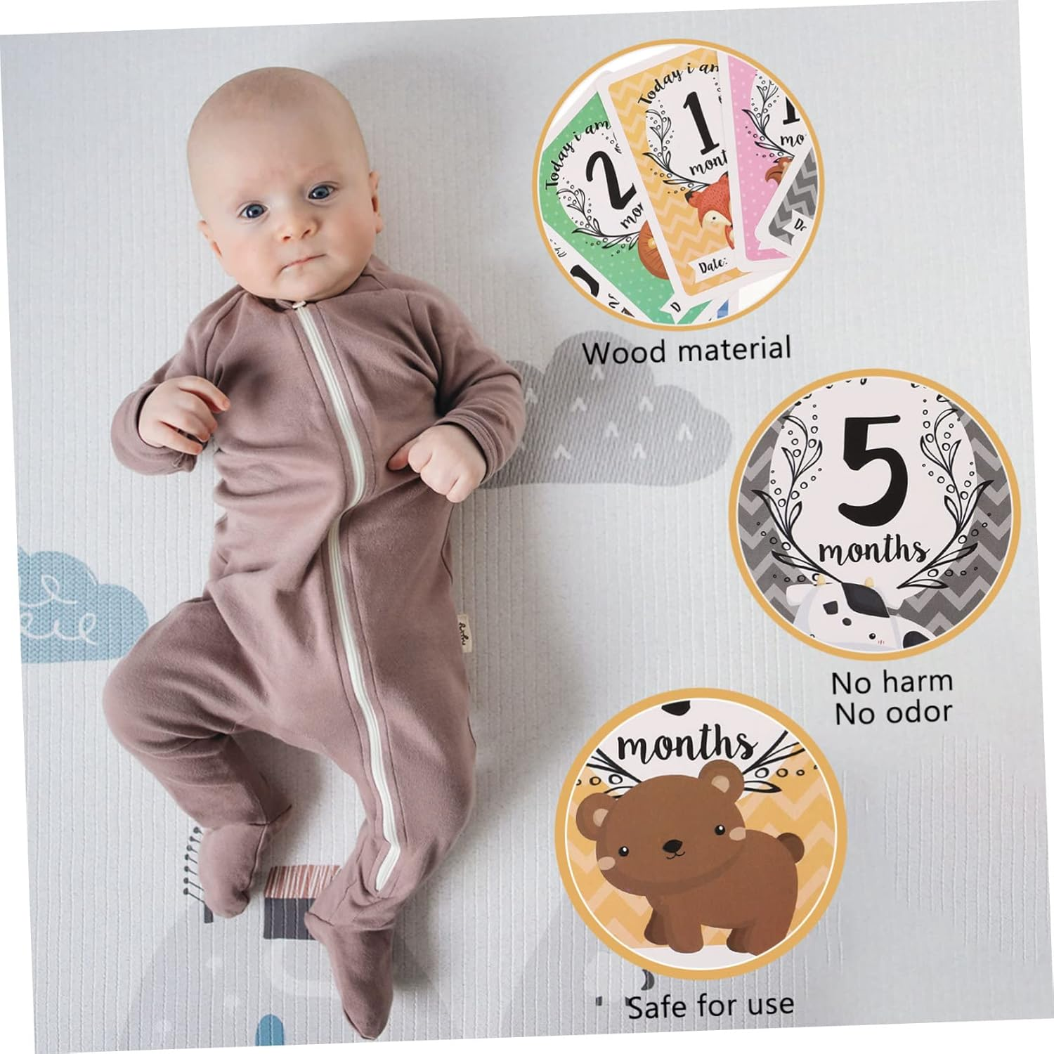 12Pcs Animal Monthly Cards Milestone Cards Growth Recording for Commemorative Occasions image number 3