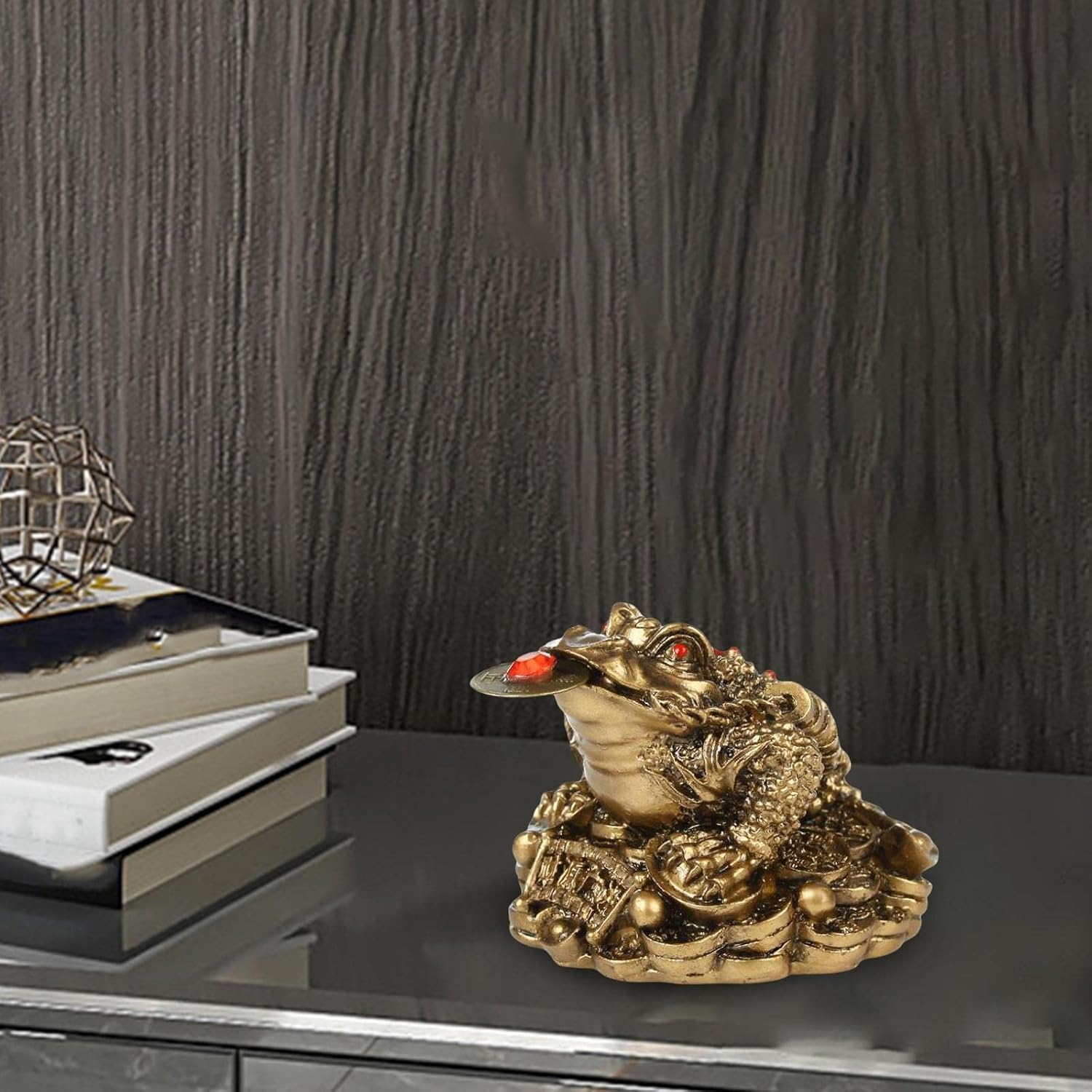 Feng Shui Money Frog Statue, with Lucky Charm Ancient Coin Chinese Feng Shui Wealth Lucky Money Frog Statue for Office Desk House Desk Decor