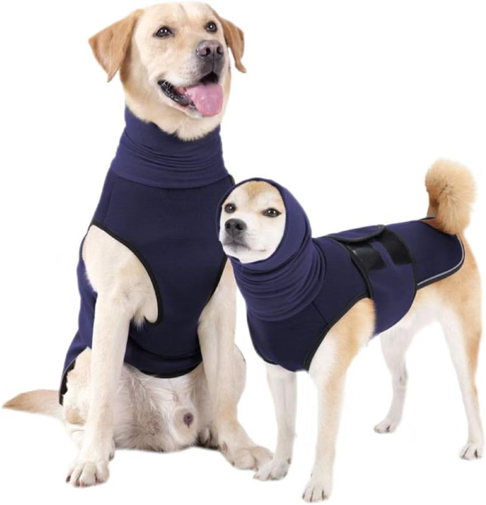 Dog Anxiety Shirt Calming Jacket with Hoodie Dog Ears Cover 2 in 1, Dog Anxiety Jacket with Ear Wrap for Travel Vet Visits Separation Anxiety Relief, Calming Shirt Wrap (Navyblue, XL) image number 2