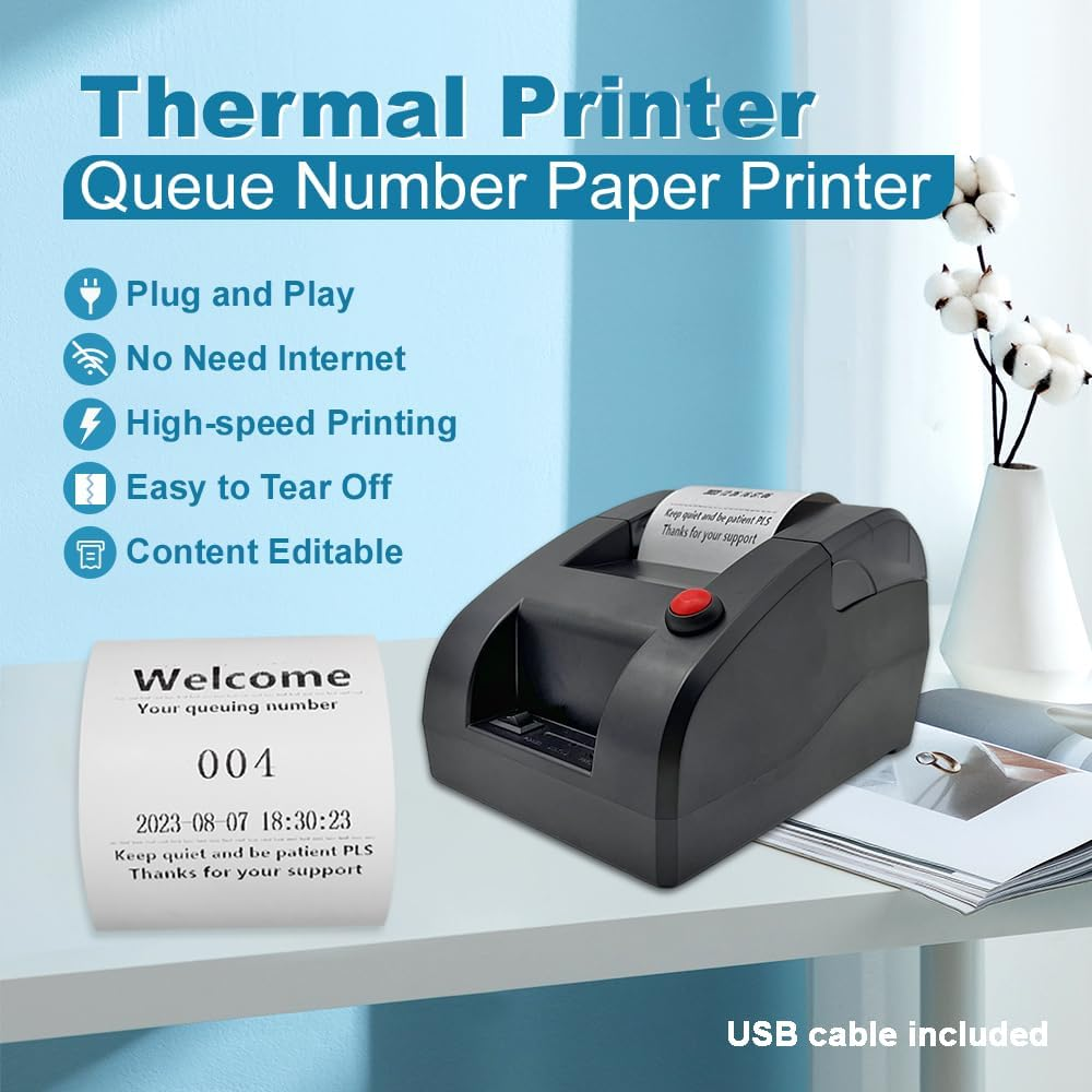 Ticket Dispenser Take a Number 57Mm Receipt Ticket Thermal Printer for Queue Can Edit Print Text via PC Show 3-Digits Waiting Number for Haunted House image number 1
