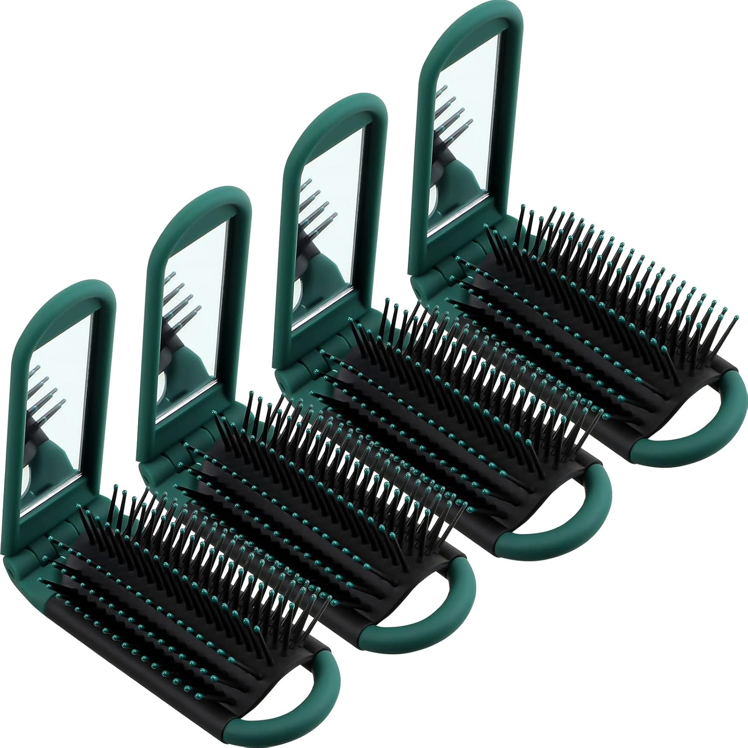 Nuenen 4 Pcs Folding Hair Brush with Mirror Portable Mini Hair Brush Small Compact Pocket Hair Comb for Family School Travel Car Gym Wig Bag Purse Gift Women Kids