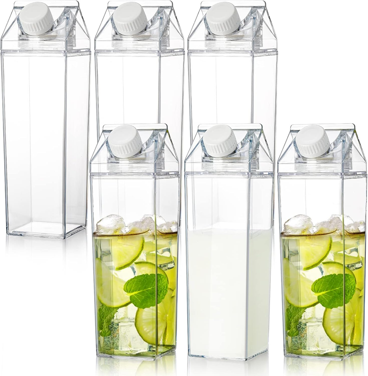 Yarlung 6 Pack Milk Carton Water Bottle, 17 Oz Clear Plastic Milk Box Portable Square Juice Bottle for Outdoor Sports Travel Camping