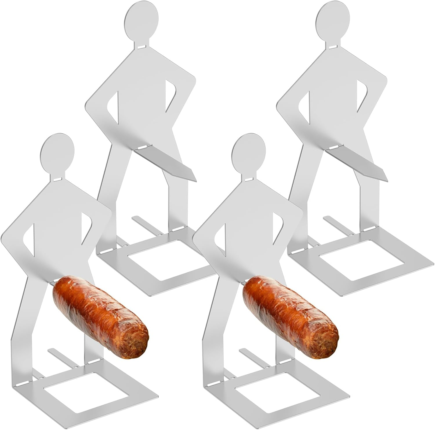 4Pcs Funny Hot Dog and Sausage Stand,Stainless Steel Standing Man Sausage Barbecue Rack,Portable Hot Dog BBQ Holder for Gathering Camping Outdoor image number 4