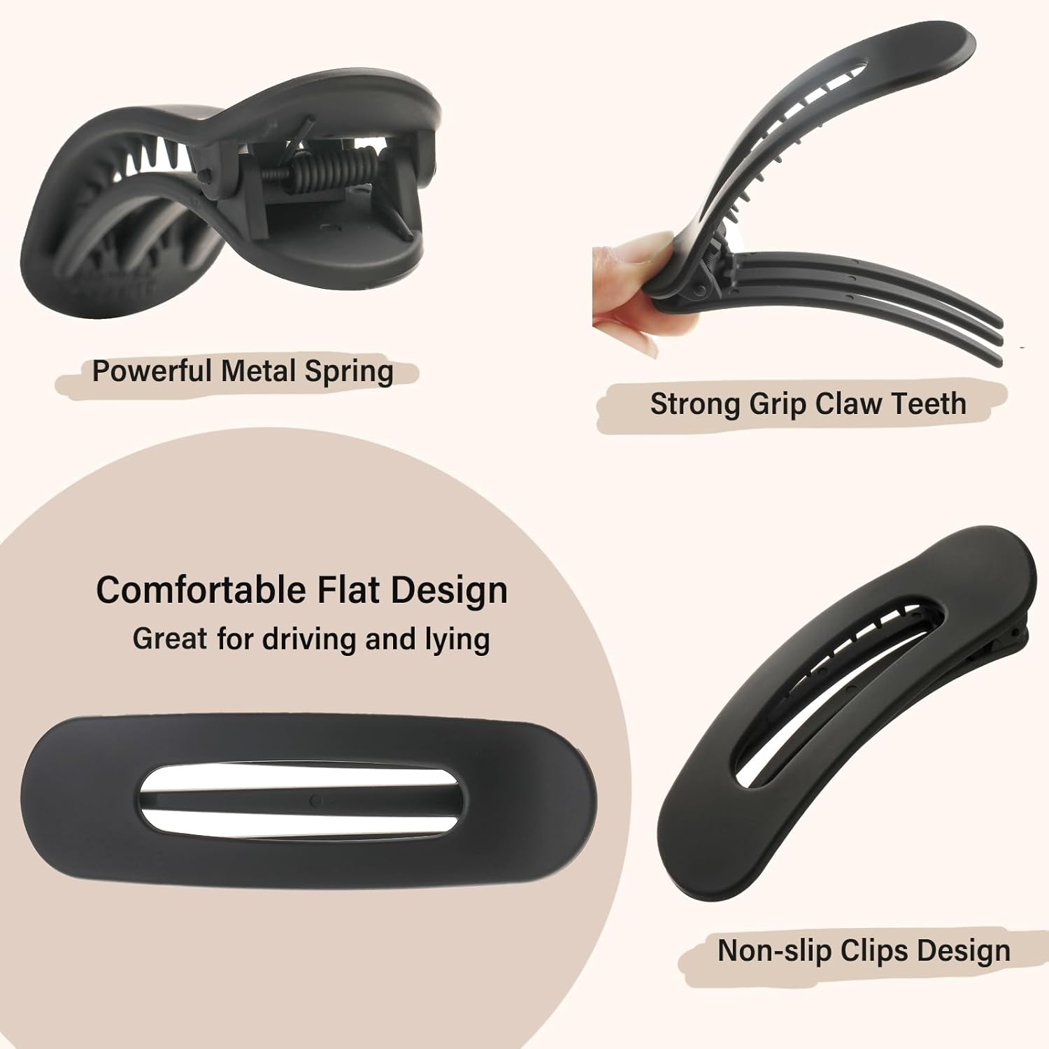 4 PCS Flat Claw Clips, Large Lay Flat Hair Clips for Women Girls, Strong Hold Non-Slip Hair Claws for Thick Thin Hair (Matte 3) - Matte 3 image number 6