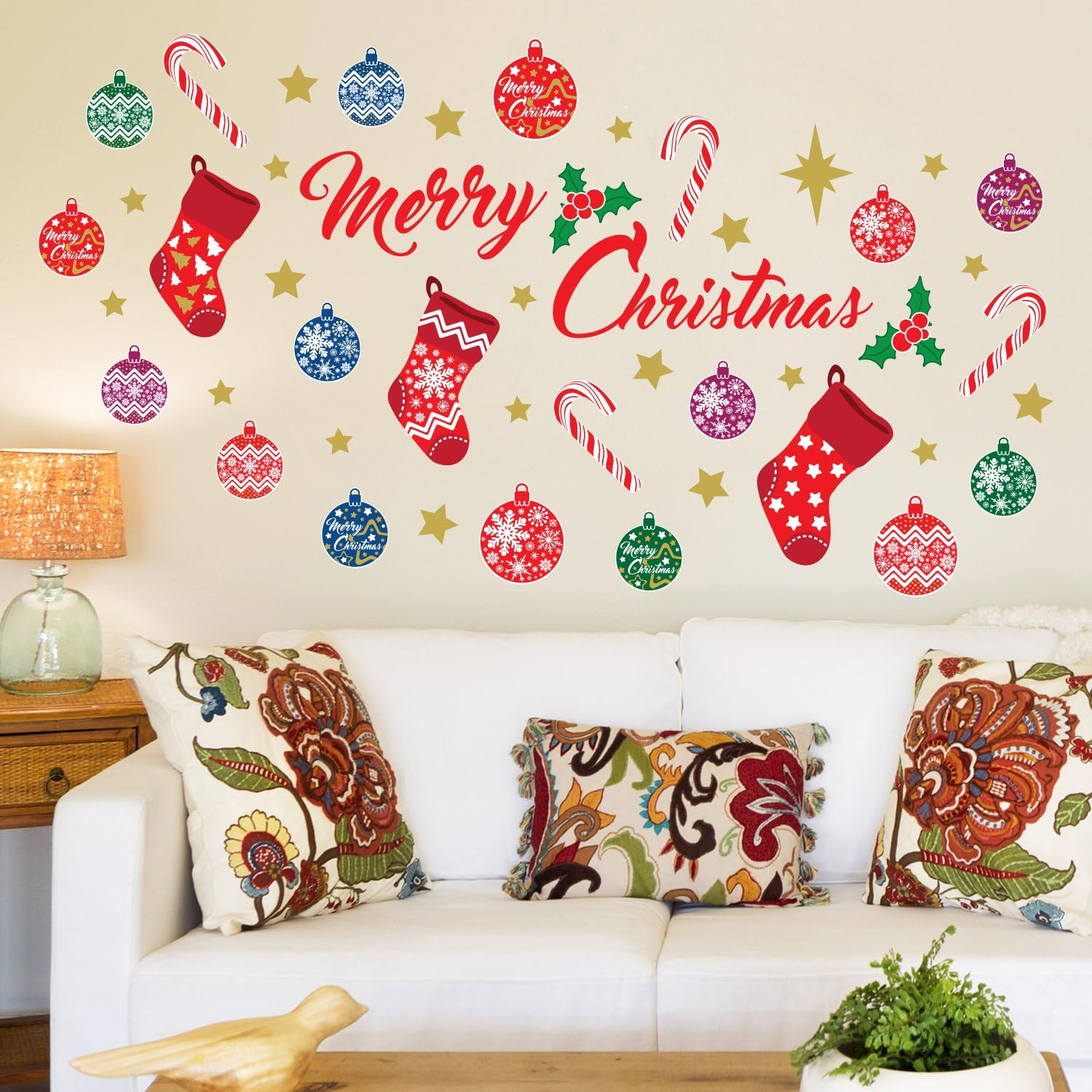 Wallflexi Christmas Decorations Wall Stickers Merry Christmas Decoration Set Wall Murals Decals Living Room Children Nursery School Restaurant Cafe Hotel Home Office D&eacute;cor, Multicolour