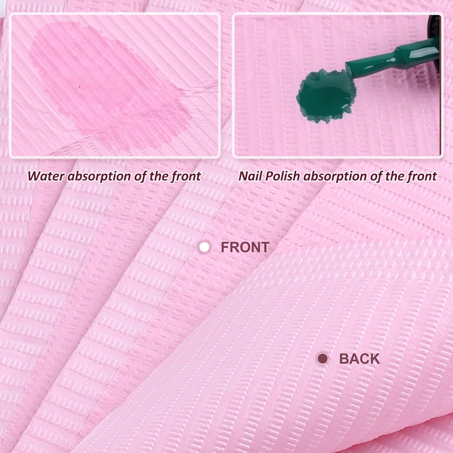 SUTOKAKA 125Pcs Pink Disposable Table Mats for Nail Art 3 Ply Foldable Waterproof Dental Bibs Tattoo Sheets Nail Practice Table Cover for Medical Supplies Manicure Salon Pads image number 2