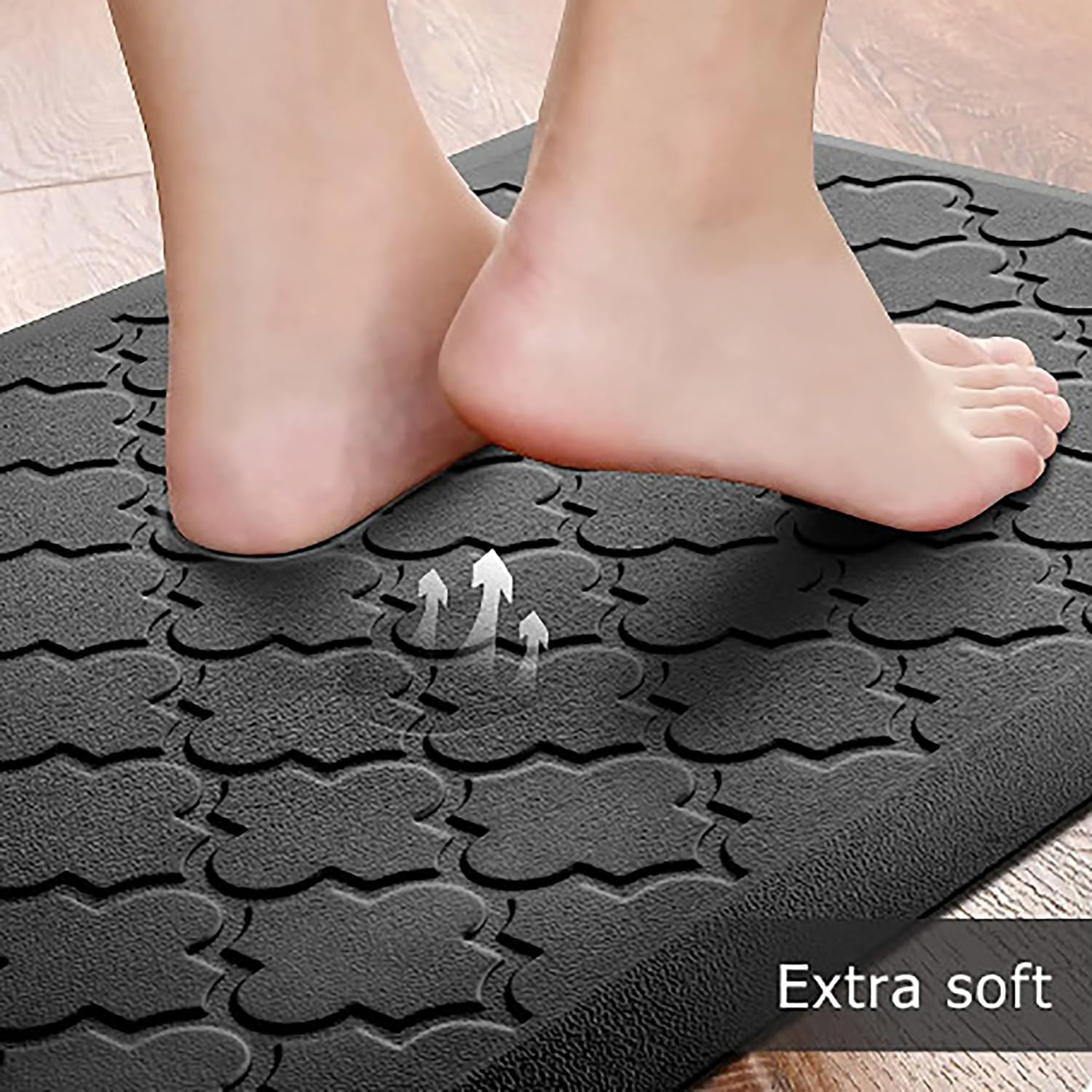 Kitchen Rugs and Mats &mdash; 12Mm Thick Kitchen Floor Mats, anti Fatigue Waterproof for Kitchen, Office & Garage，Non Skid Standing Kitchen Rug 2 Piece &mdash;（44X75Cm+44X150Cm，Black） - Grey image number 3