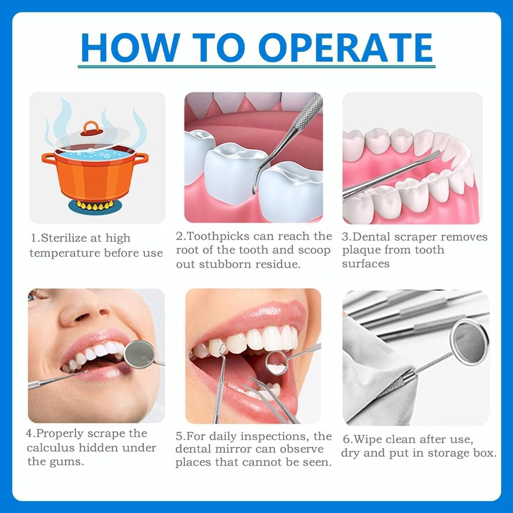 Dental Set Teeth Whitening Hygiene Kit 4Pcs Dentist Tools Set for Home Use Stainless Steel Mouth Mirror Tweezers Dental Picks Oral Care Set to Remover Tartar, Tooth Scraper image number 3