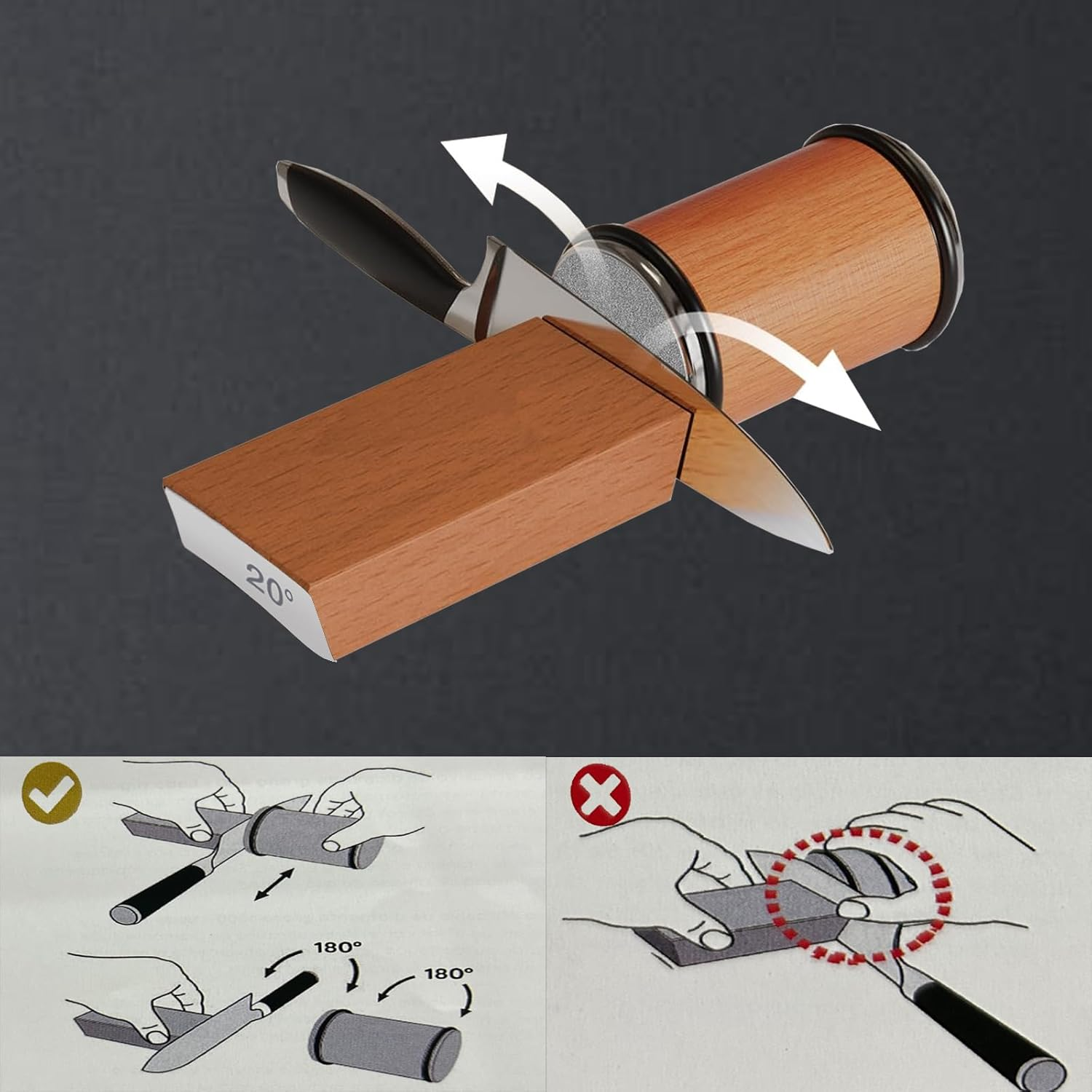 Rolling Knife Sharpener Set, Precision Grinding with 400-1000-3000 Grit Grinding Wheels, 15&deg;/20&deg; Magnetic Base, Cut-Resistant Gloves for Kitchen & Camping Chef Knives, Family, Father - Natural Color image number 6