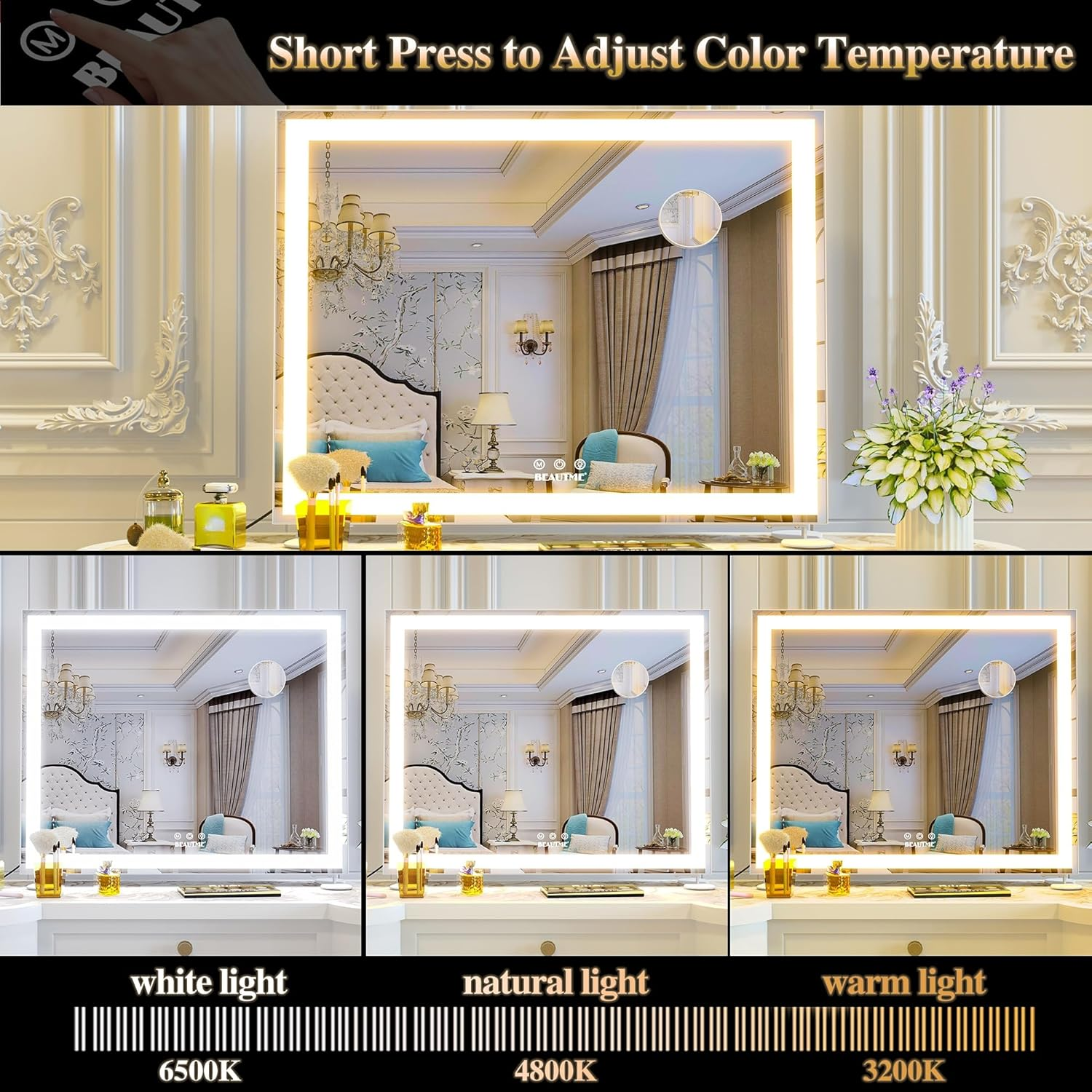 Vanity Mirror with Lights for Tabletop,Hollywood Lighted Makeup Mirror for Dressing Room & Bedroom,Big Desk Mirror Vanity, White, 600&times;150&times;507Mm image number 2