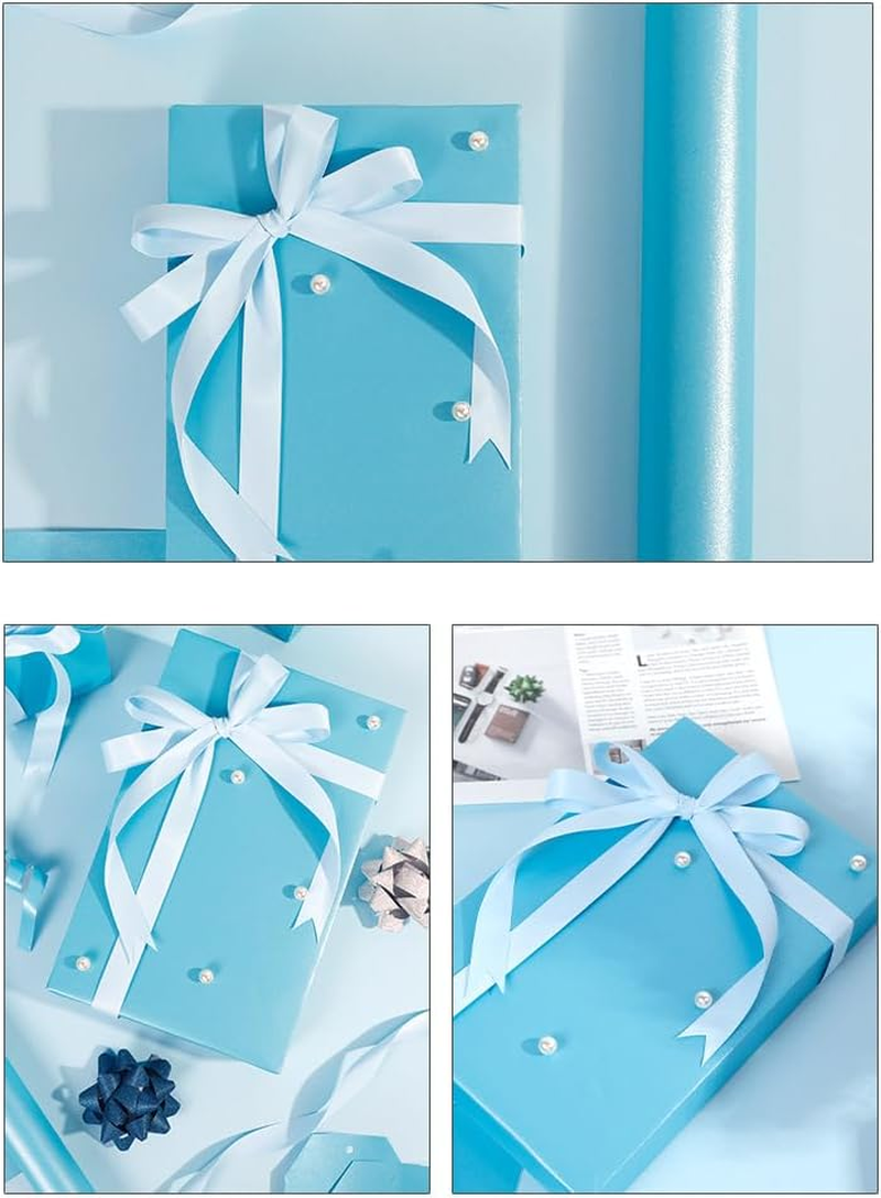 Matte Wrapping Paper,Solid Color Pearly-Lustre Paper,Gift Wrapping Paper,Perfect for Wedding,Valentine'S Day,Birthday, Christmas,Baby Shower,Diy Bouquet 43Cm X10M (Blue) image number 2