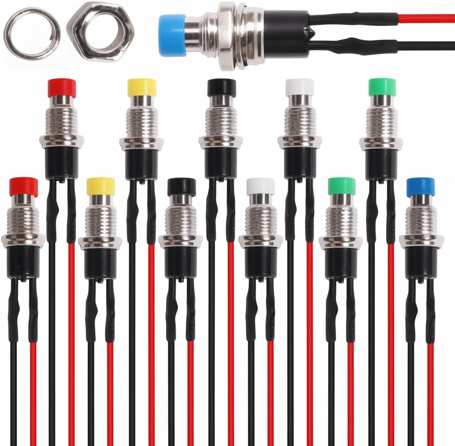 Aikoolwer Momentary Push Button Switch 7Mm 1A 48V Prewired Mini round Spst Normal Open Universal for Car Boat Model Railway Power image number 2