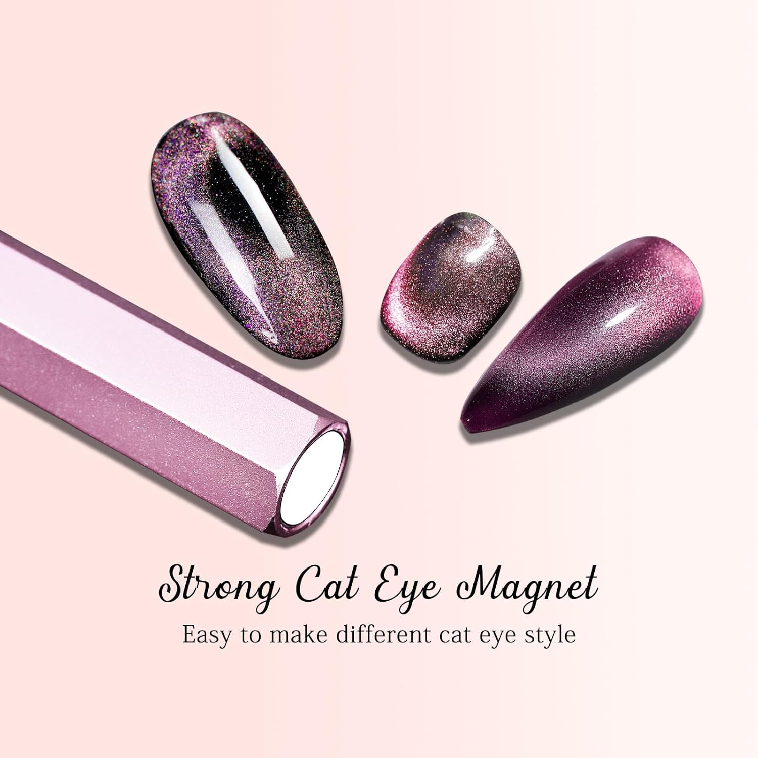 C12Rtive Cat Eye Magnet Tool,Professional Double-Ended Hexagon Strong Nail Magnet Stick for Cat Eye Gel Nail Polish,Suitable for Personal DIY, Nail Studio or Nail Salon(Pink), Long - Silver image number 2