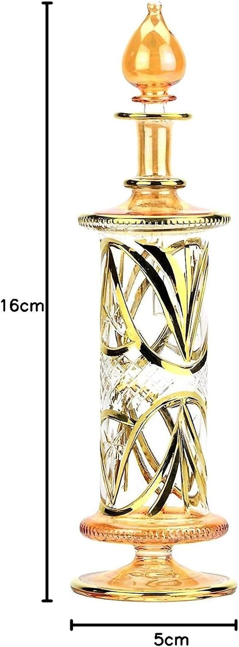 Nilecart X Large Egyptian Perfume Bottles Handmade in Egypt with 24K Gold Decoration Your for Perfume, Essential Oils, Egyptian Decoration or Party Table Centerpiece (Honey) - Green image number 2