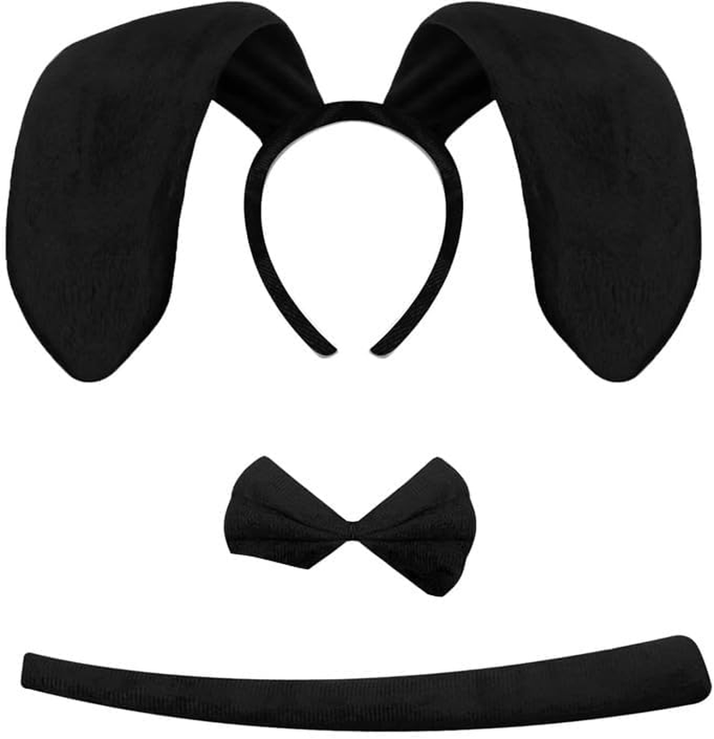 Dog Costume Set, Dog Ears Headband Tail Bow Tie Presents, Puppy Animal Ears Costumes Party Accessories for Women (Black, Pack of One) image number 4