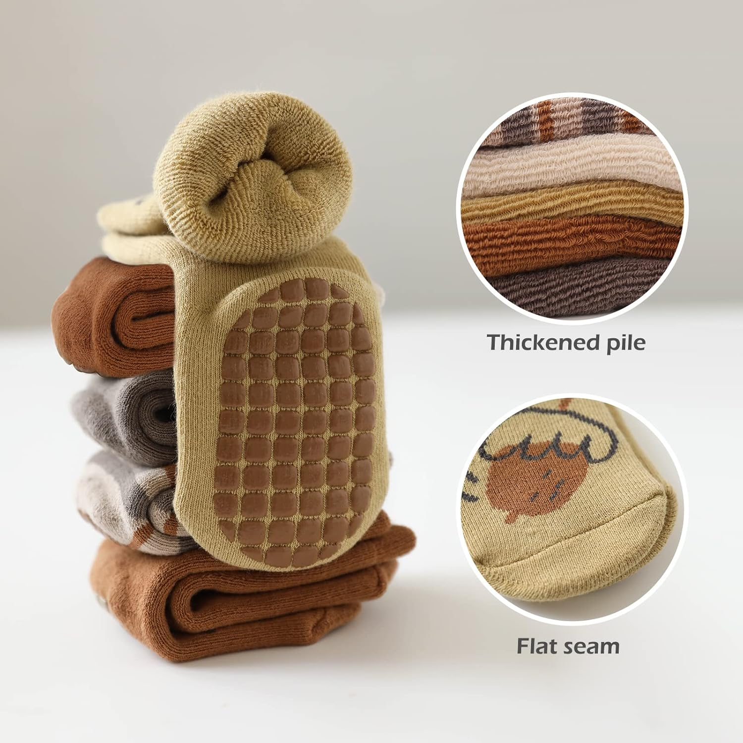 4 Pairs Unisex Baby Socks Non Slip Grip Socks for Girls Boys Children Floor Socks Warm Cute Animal Cartoon Toddler Kids Anti-Slip Cotton Socks for 0-5 Years Old image number 4