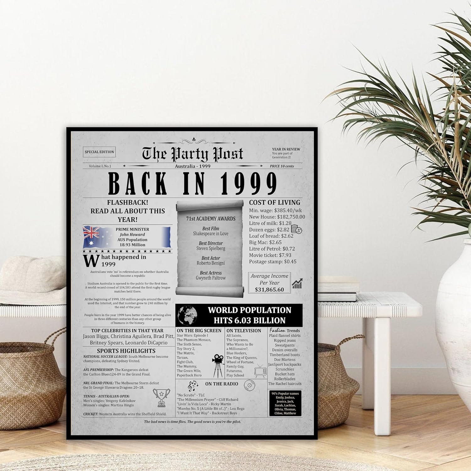 26Th Birthday Party Decorations Poster - 26 Years Ago Anniversary Card for Women and Men. Back in 1999 Home Decor Supplies for Her or Him Turning 26 Years Old. Size A3 Birthday Retro Card image number 2