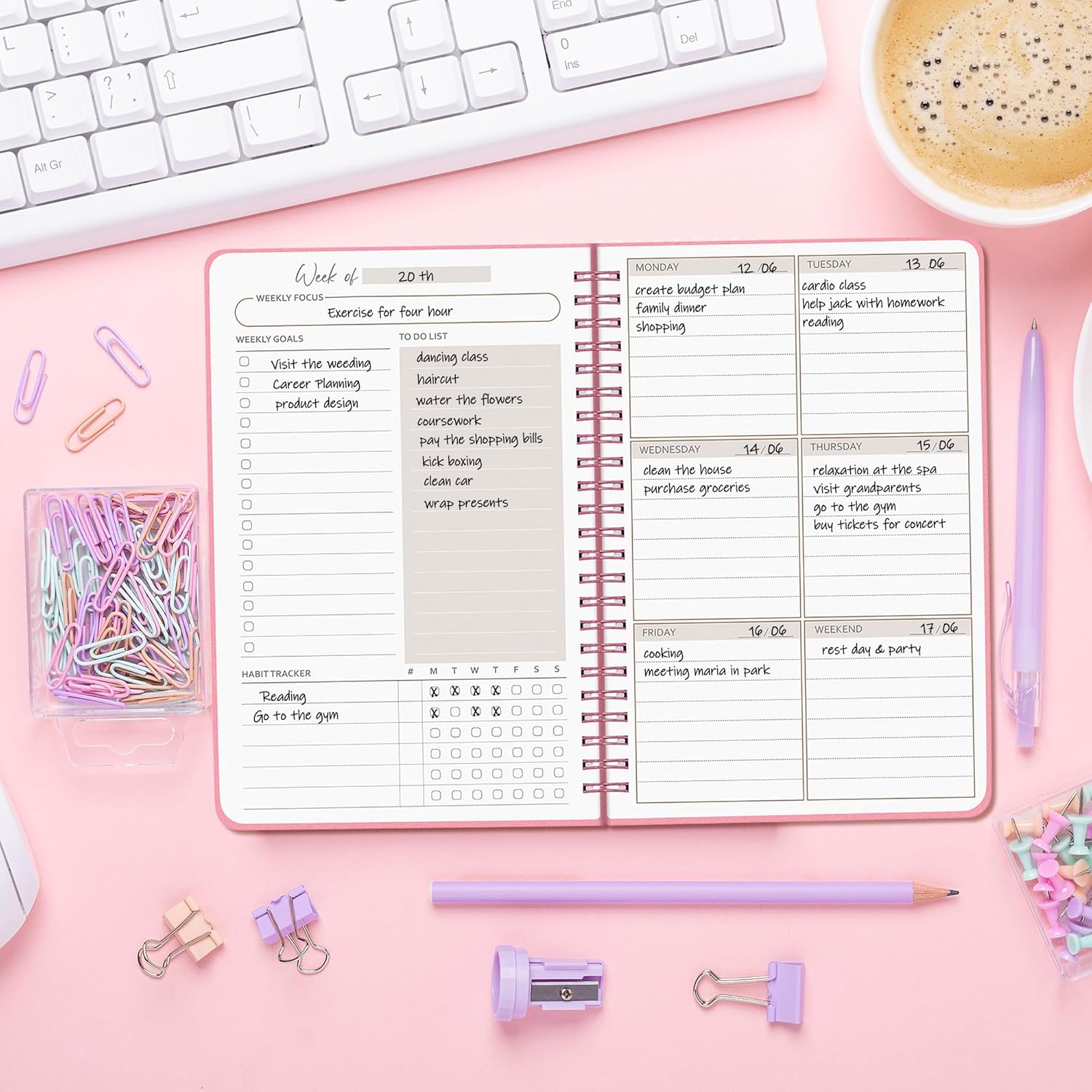 Weekly Planner Undated, Daily Planner, Habit Tracker Journal, Weekly Goals Schedule Planner with Spiral Binding, to Do List Notebook Calendars Organizers for Man & Women, 52 Weeks (14.8Cm X 21Cm) image number 3