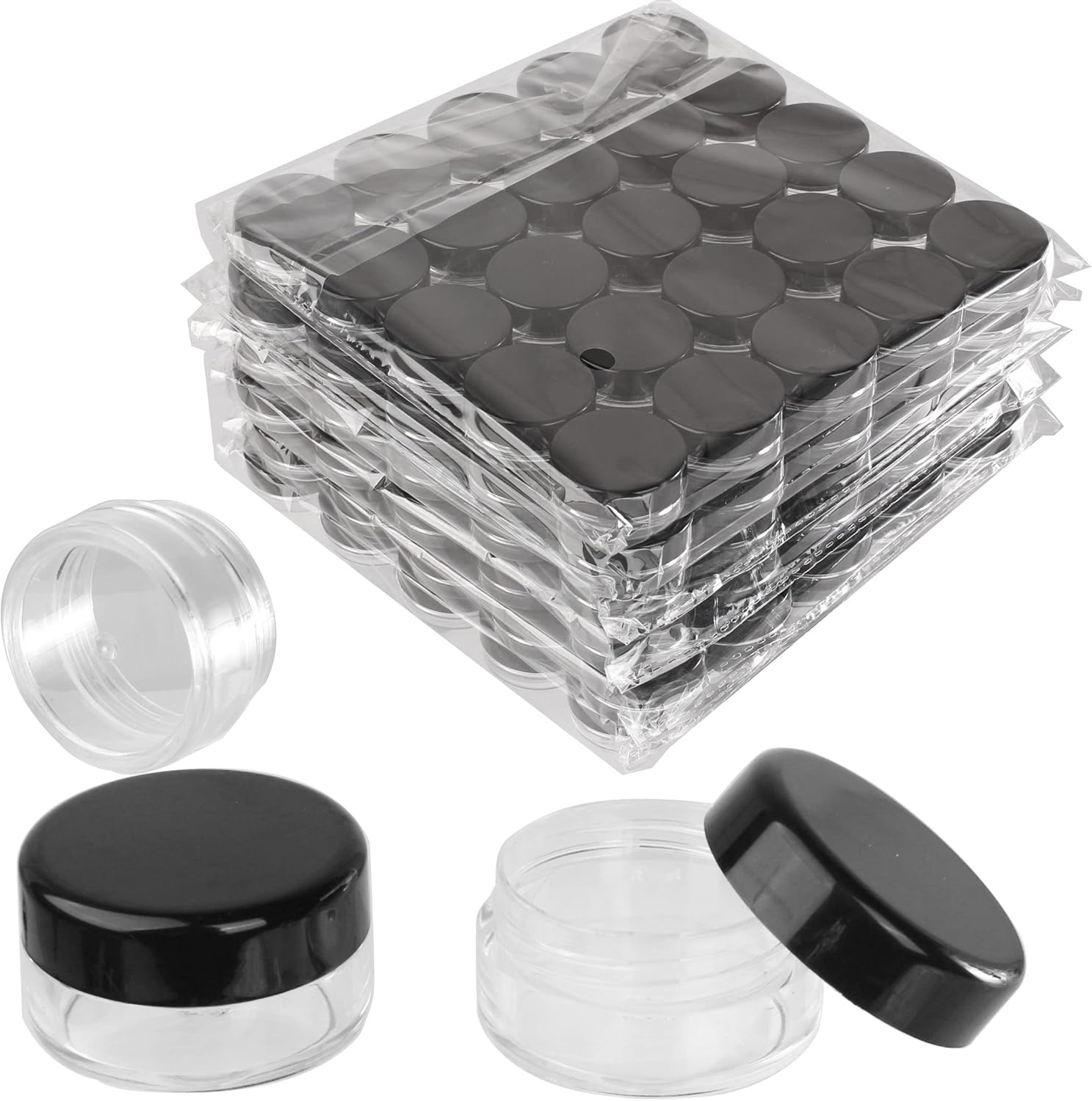 50Pcs Empty 10G Black round Small Plastic Cosmetic Jar Pot Containers for Makeup Lip Balm Powder Sample Wholesale Bulk Cream Jars with Black Lids Travel Container Bottles Packing image number 3