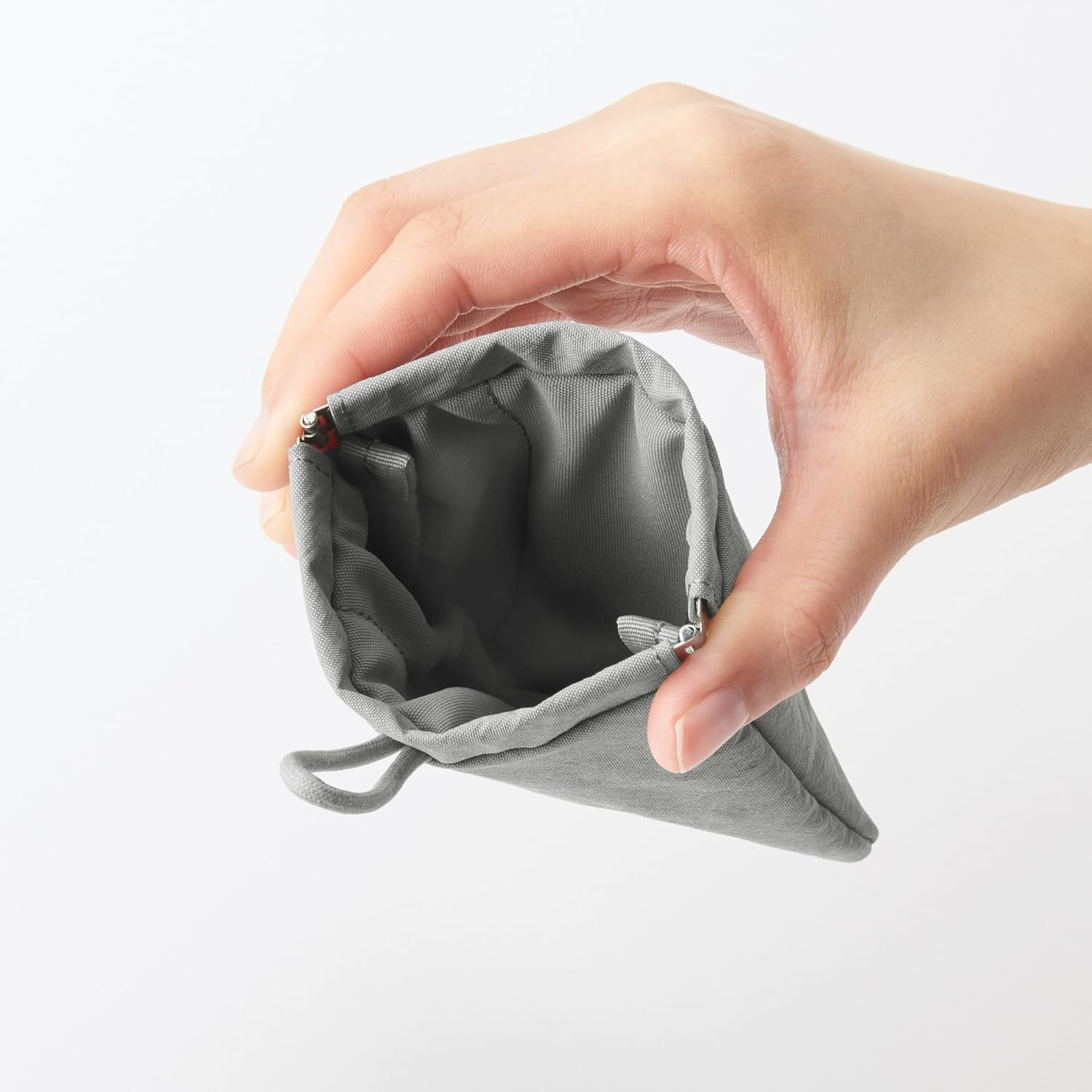 MUJI 84475719 Wrinkle Nylon Flat Pouch with One Hand, Gray, S, Approx. 4.9 X 4.1 Inches (12.5 X 10.3 Cm)