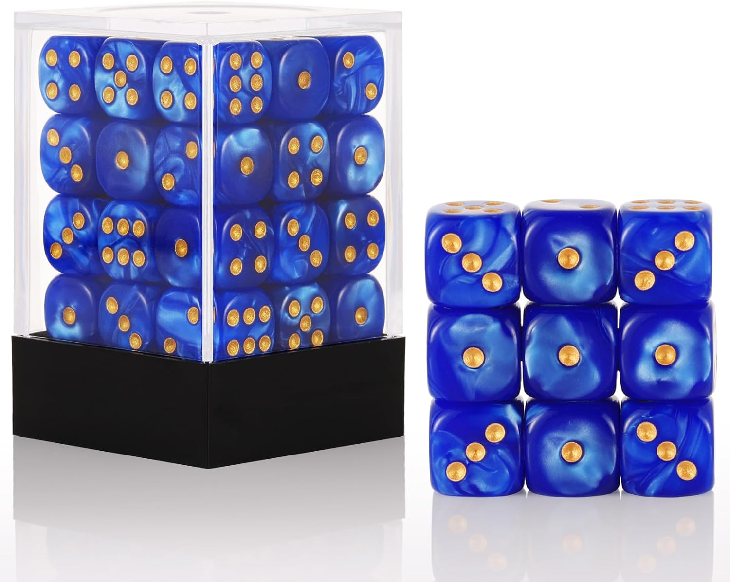 36 of Pack 12MM 6 Sided Dice Set,Translucent Colors Game Dice Set, 6 Sided Standard Colored Dices for Tenzi, Farkle, Yahtzee, Bunco or Teaching Math, with Portable Plastic Box（Dark Blue）