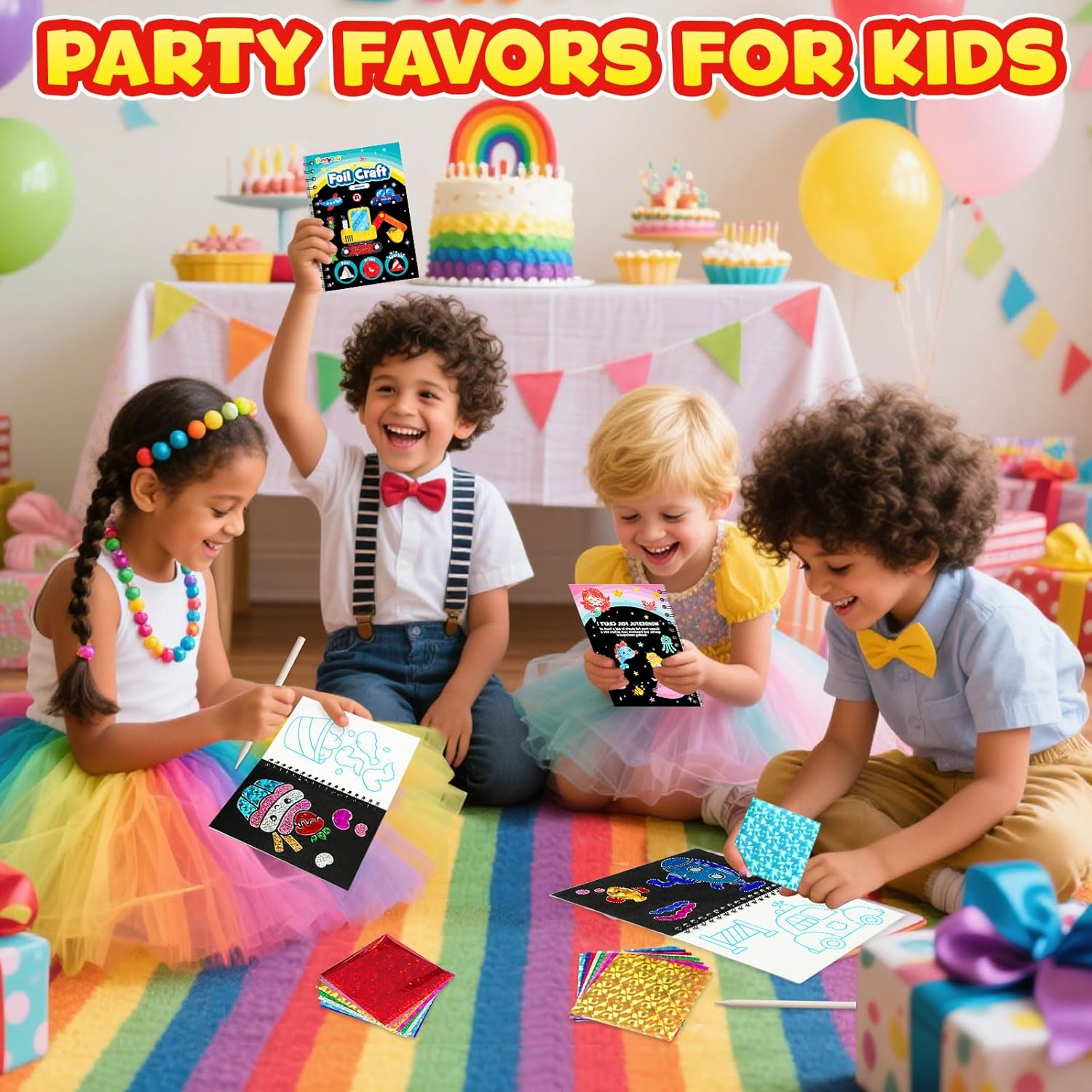 FUNNYB&G Foil Art Party Favors for Kids - 24 Pack Foil Art Goodie Bag Items Loot Bags Fillers, Kids Toys for Birthday Party Favors Classroom Prizes Return Gifts Bulk, Mini Coloring Books Crafts image number 4