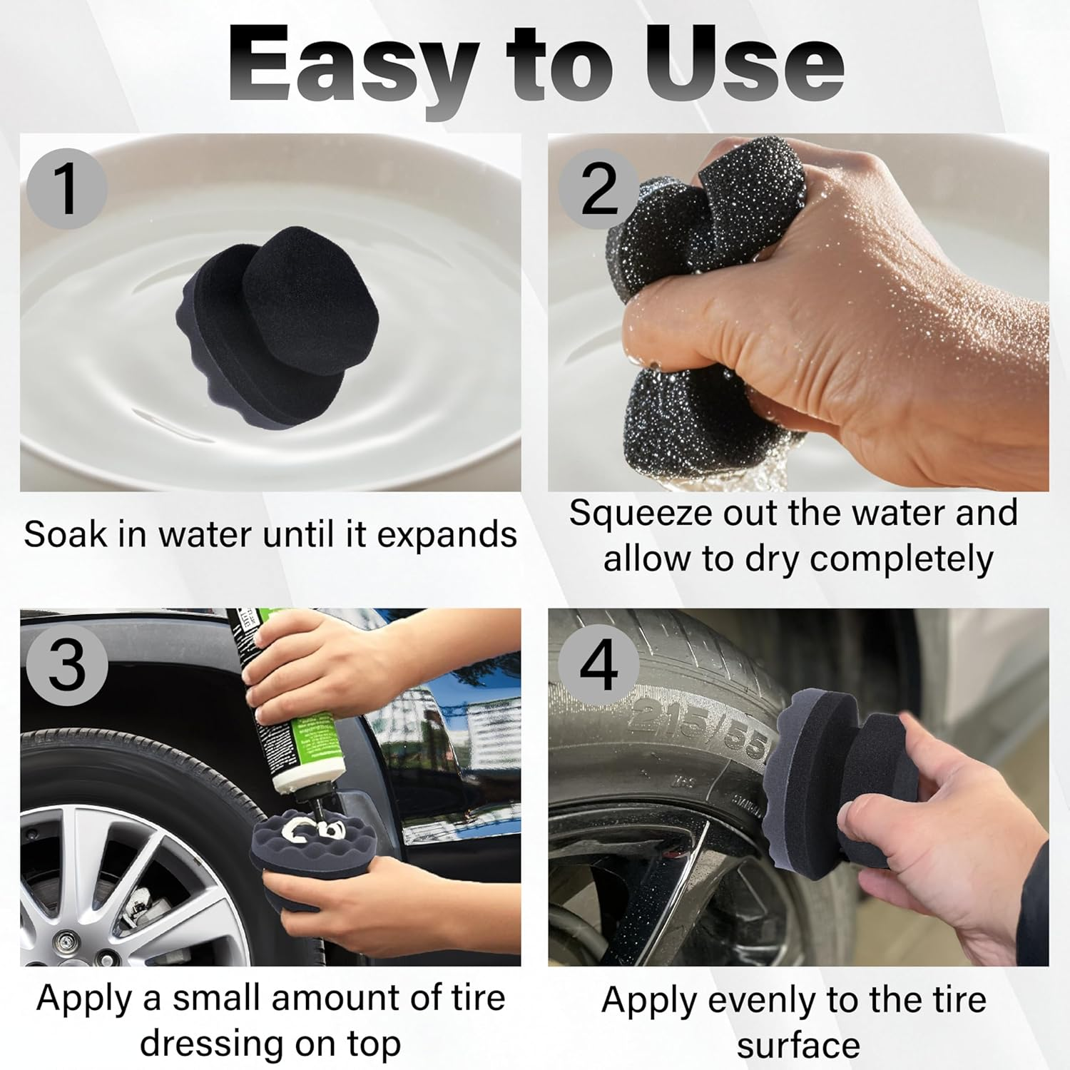 2 PCS Tire Shine Applicator Pad, Hex Grip Tire Dressing Applicator, Reusable Tire Foam Sponge, Tire Shine Brush, Car Detailing Sponge for Rubber Tires, Vinyl & Plastic Trim image number 3
