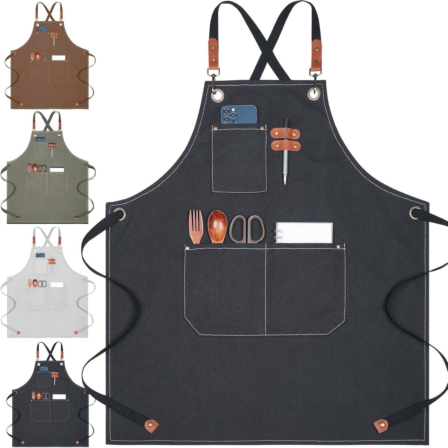 MODY RODY Durable Chef Apron with Pockets for Cooking in Kitchen, Cross Back Protective Waitress Aprons for Men Women Serves Baker Artist Craftsman