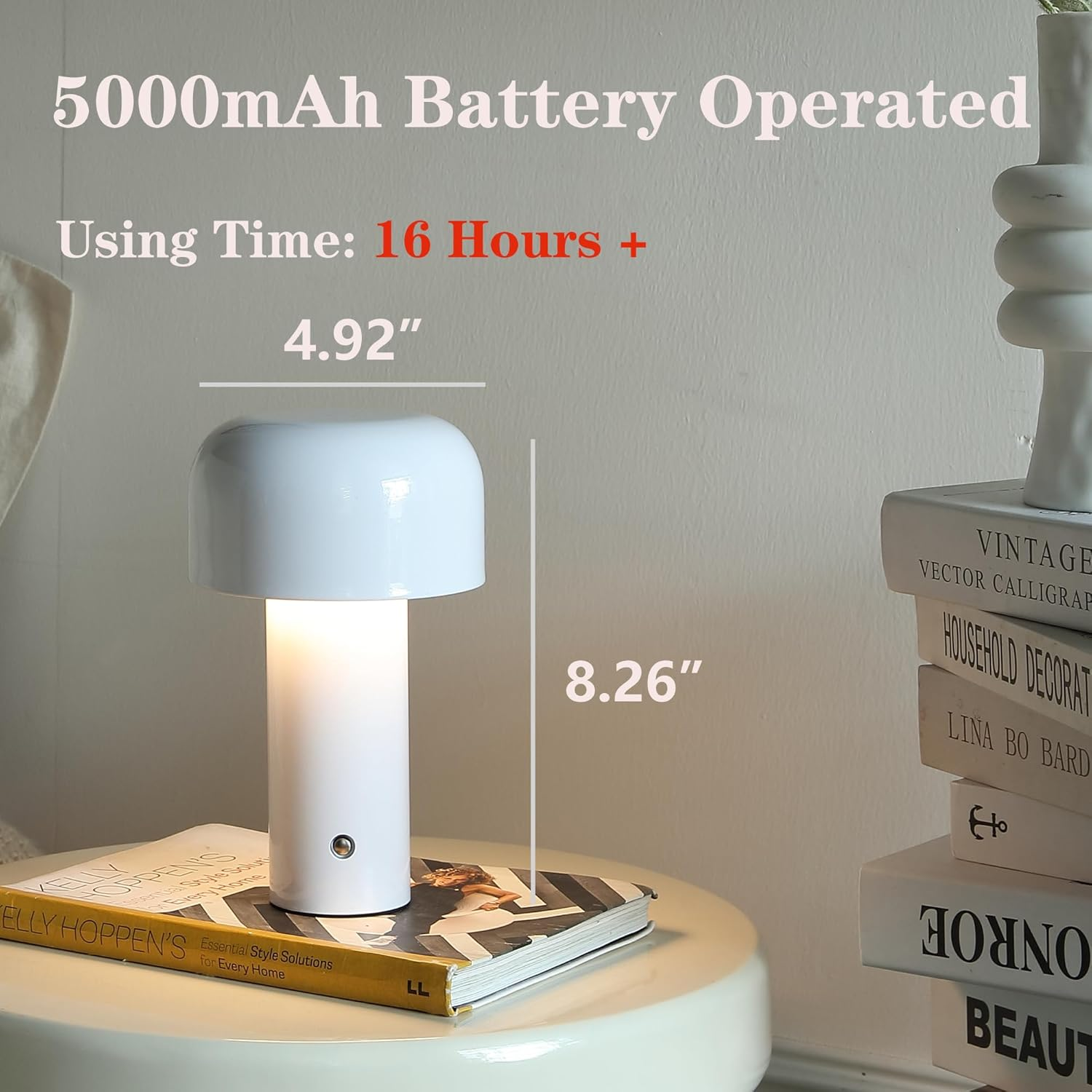 JX-003 Modern Mushroom-Shaped Table Lamp with Portable Touch Dimmer, Rechargeable LED Night Light with 3 Brightness Levels, Bedside Lamp for Indoor or Outdoor Use, image number 4