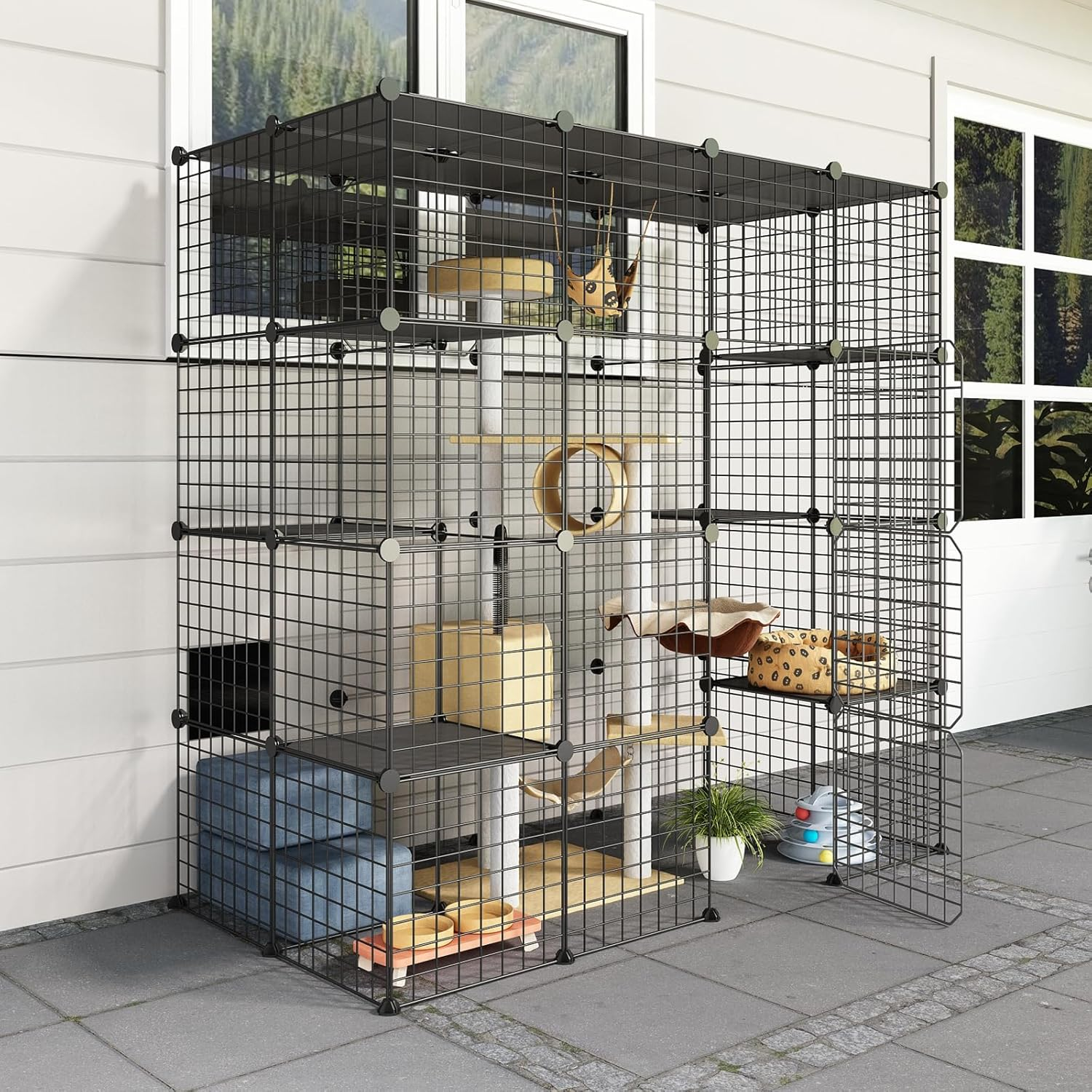 Eiiel Outdoor Cat House Cat Cages Enclosure with Super Large Enter Door, 55.1L X 27.6W X 55.1H Balcony Cat Playpen with Platforms,Diy Kennels Crate Large Exercise Place Ideal for 1-4 Cats image number 1