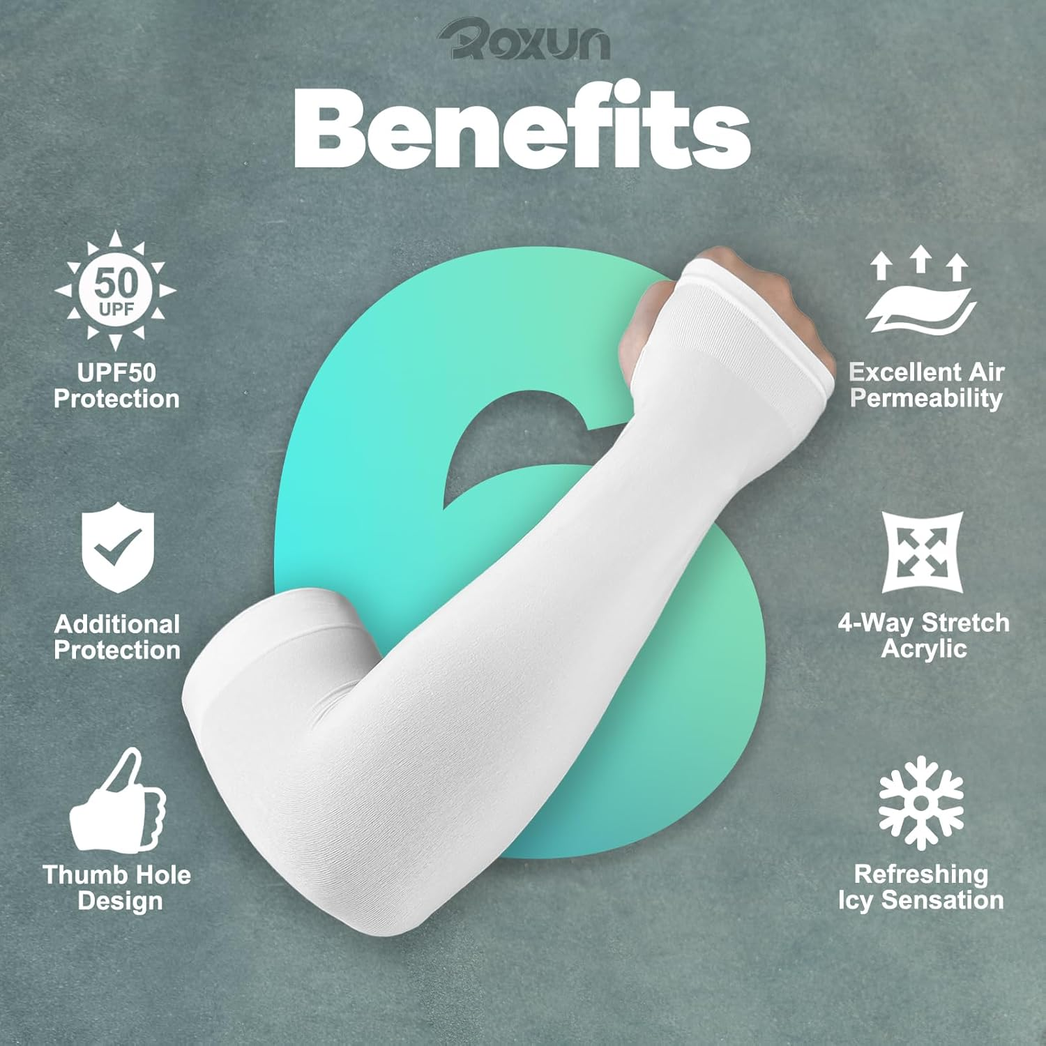 Arm Sleeves with Thumb Hole, UV Sun Protection Cooling Compression Cover Sports for Men/Women - 2 Pairs - Black+Blue image number 6