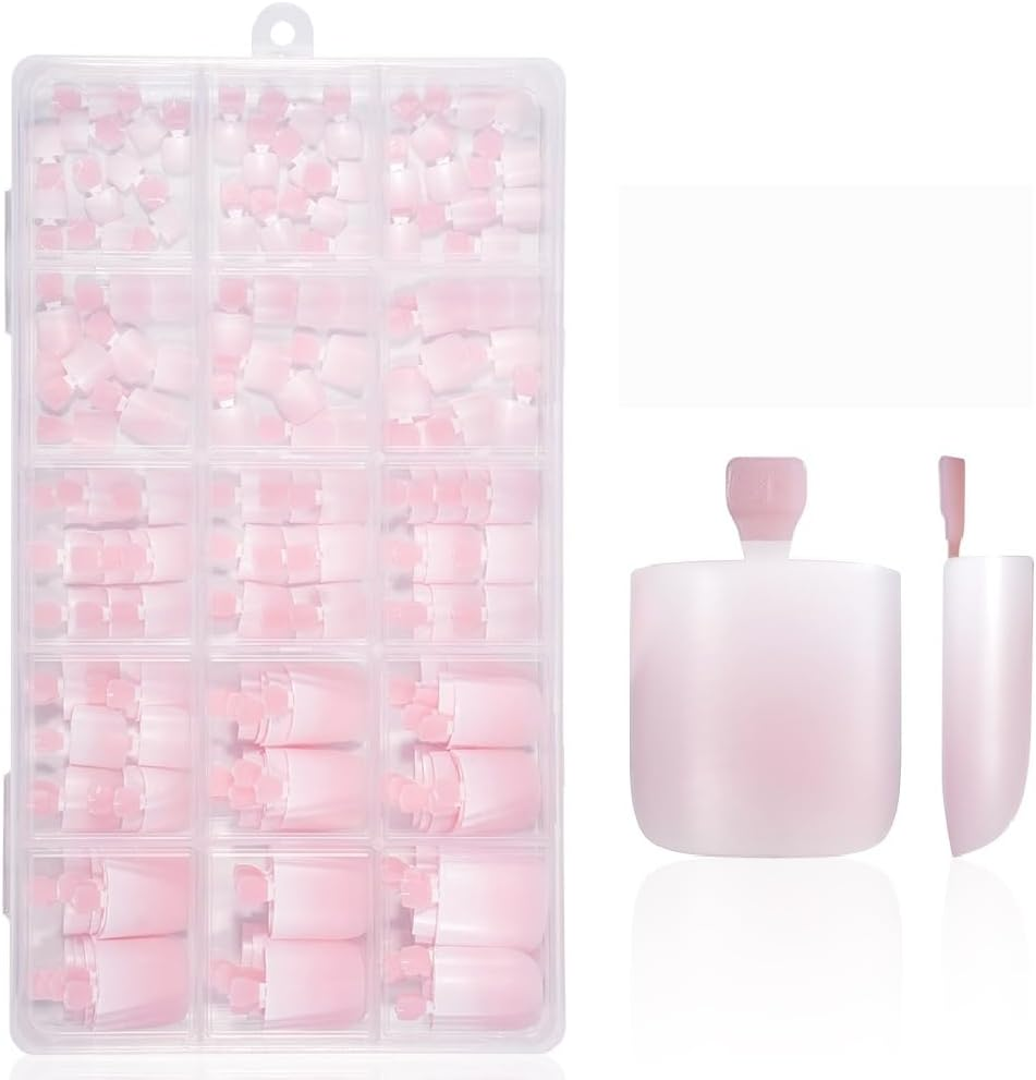 French Tip Press on Toenails, 150Pcs Soft Gel False Toenails Full Cover Acrylic, Square Pre Designed DIY Toe Nail Extensions for Women (518-390-2 * 150Pcs)