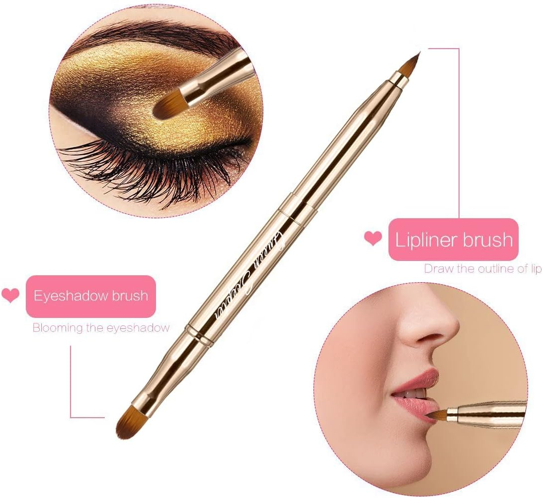 Retractable Eyebrow Eyelash Lip Brush Makeup Brush Double-Sided Soft with Cap Concealer Eyeliner for Travel Cosmetic Brushes, Gold Color - Dual End Retractable Brushes Gold image number 4
